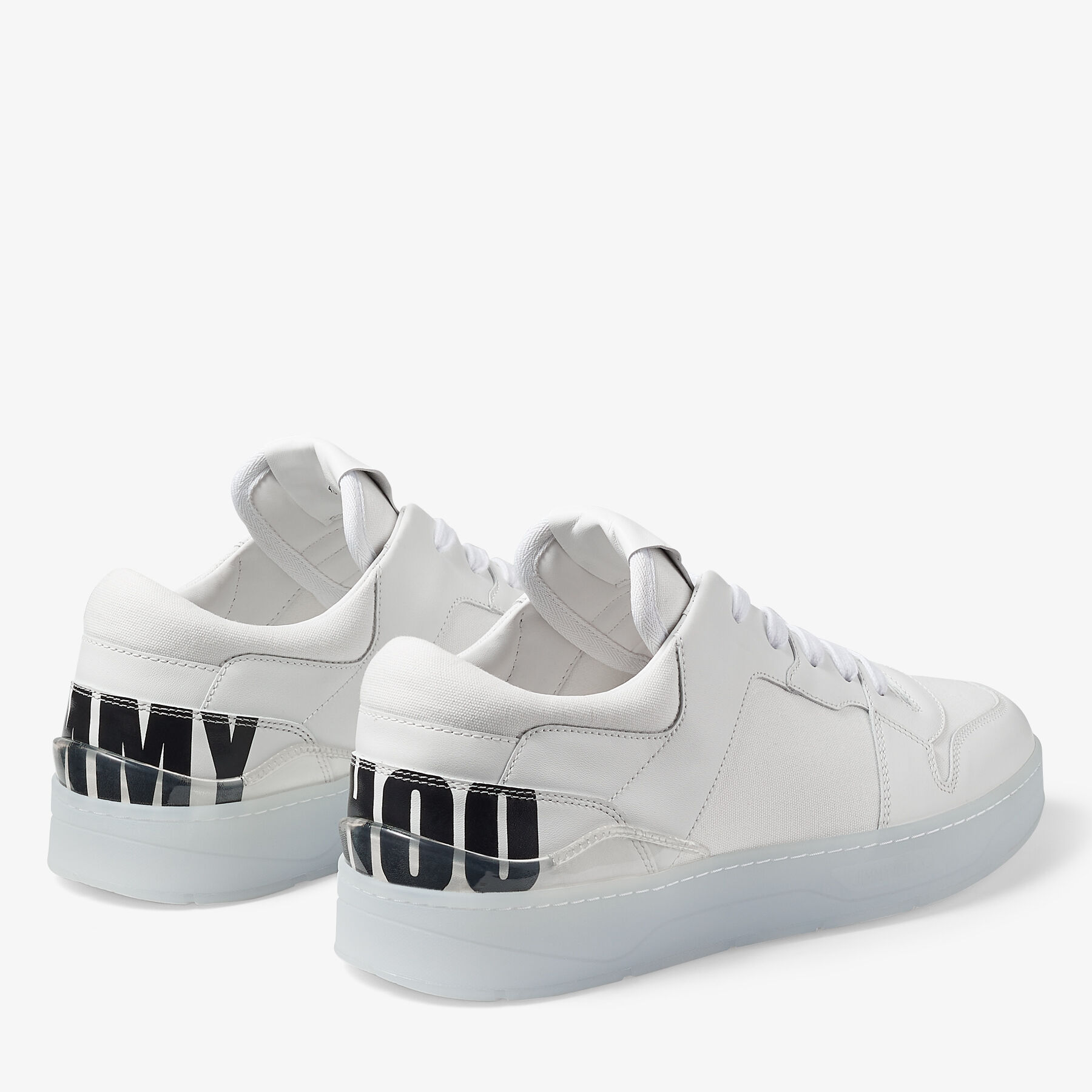【JIMMY CHOO】Florent/F - Calf Leather - White★関税送料込み FLORENT/M | White Calf Leather and Canvas Trainers with Choo