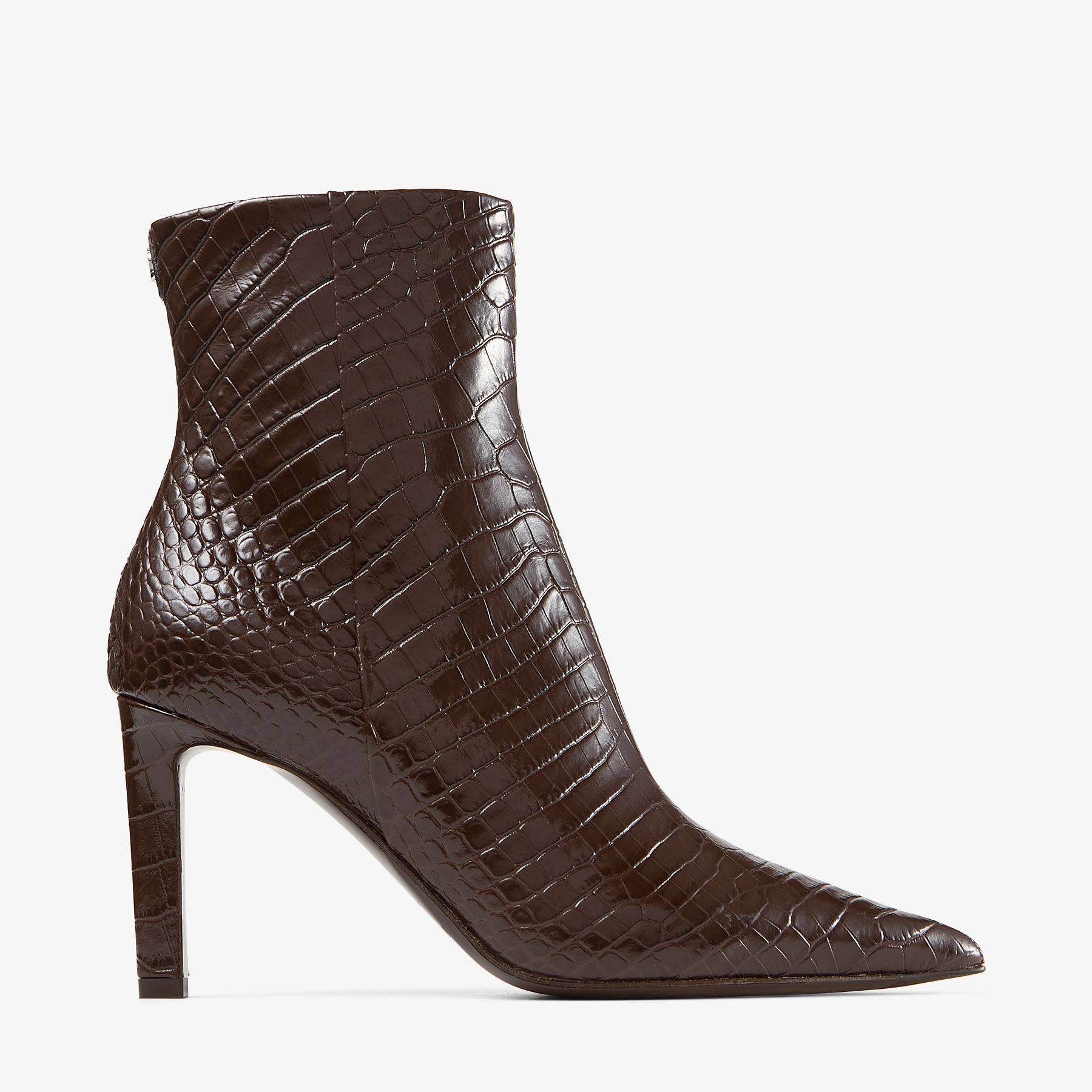 Frankie Ankle Boot 85 | Chocolate Croc Embossed Leather Ankle