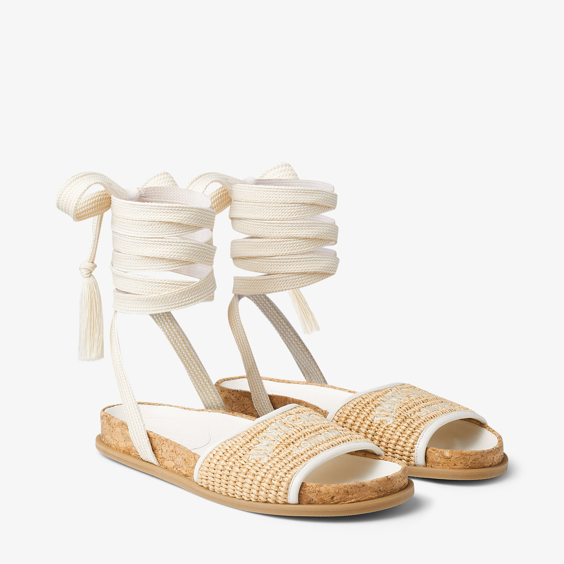 Natural Jimmy Choo Embroidered Raffia Sandals| GAL FLAT