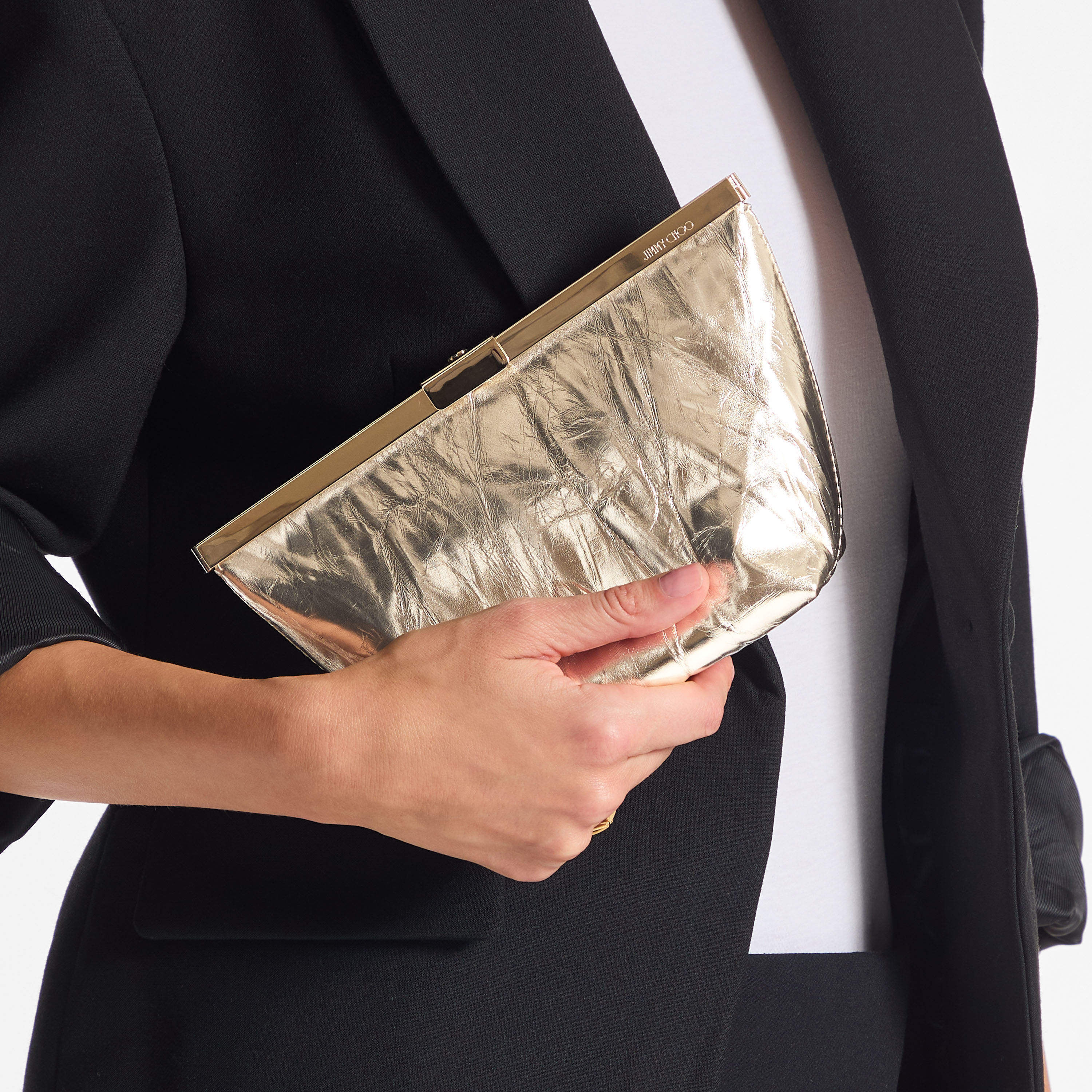 Ganache | Light Platinum Vintage Metallic Leather Clutch Bag