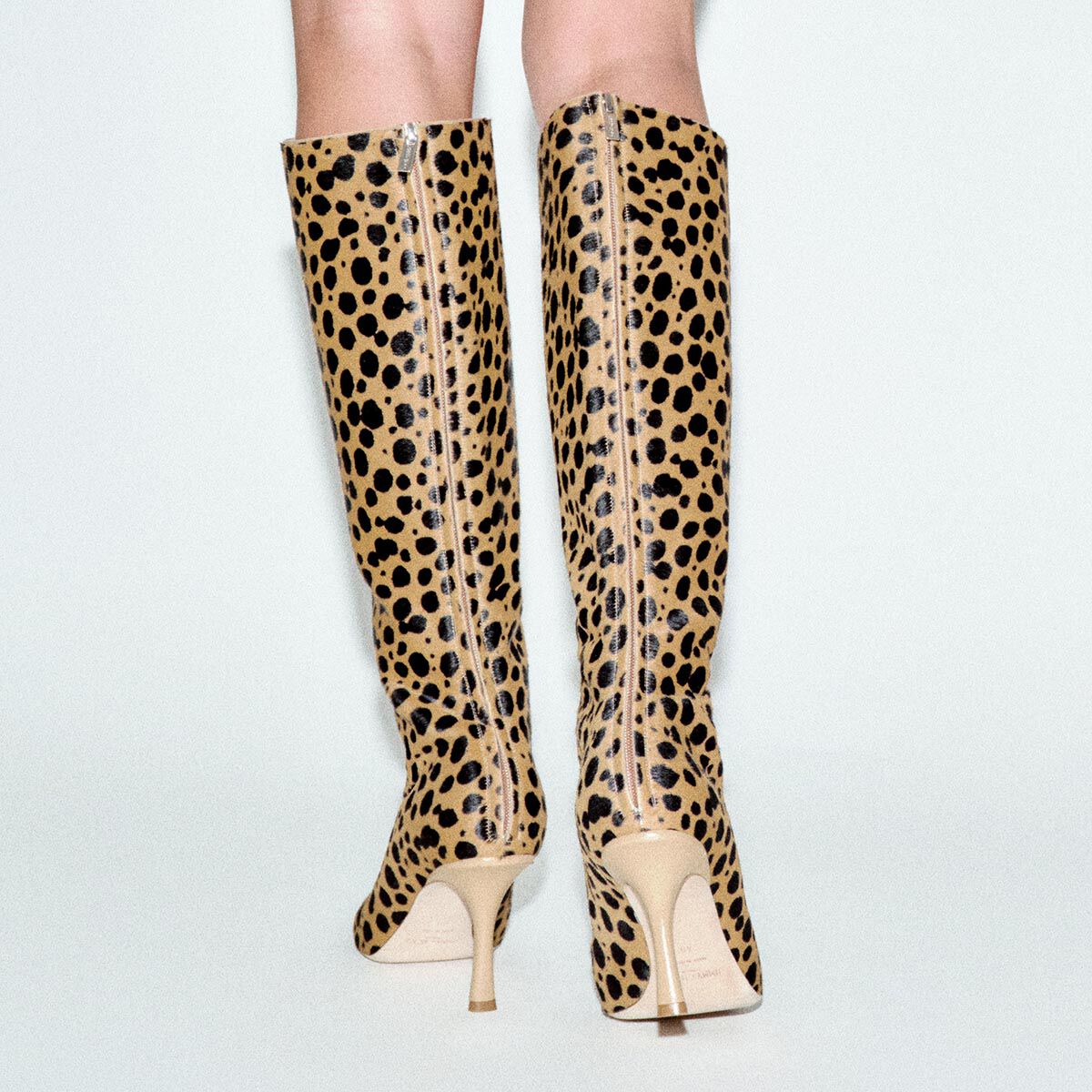 Gloria Knee High Boot 85 Natural Cheetah Print Pony Leather Knee