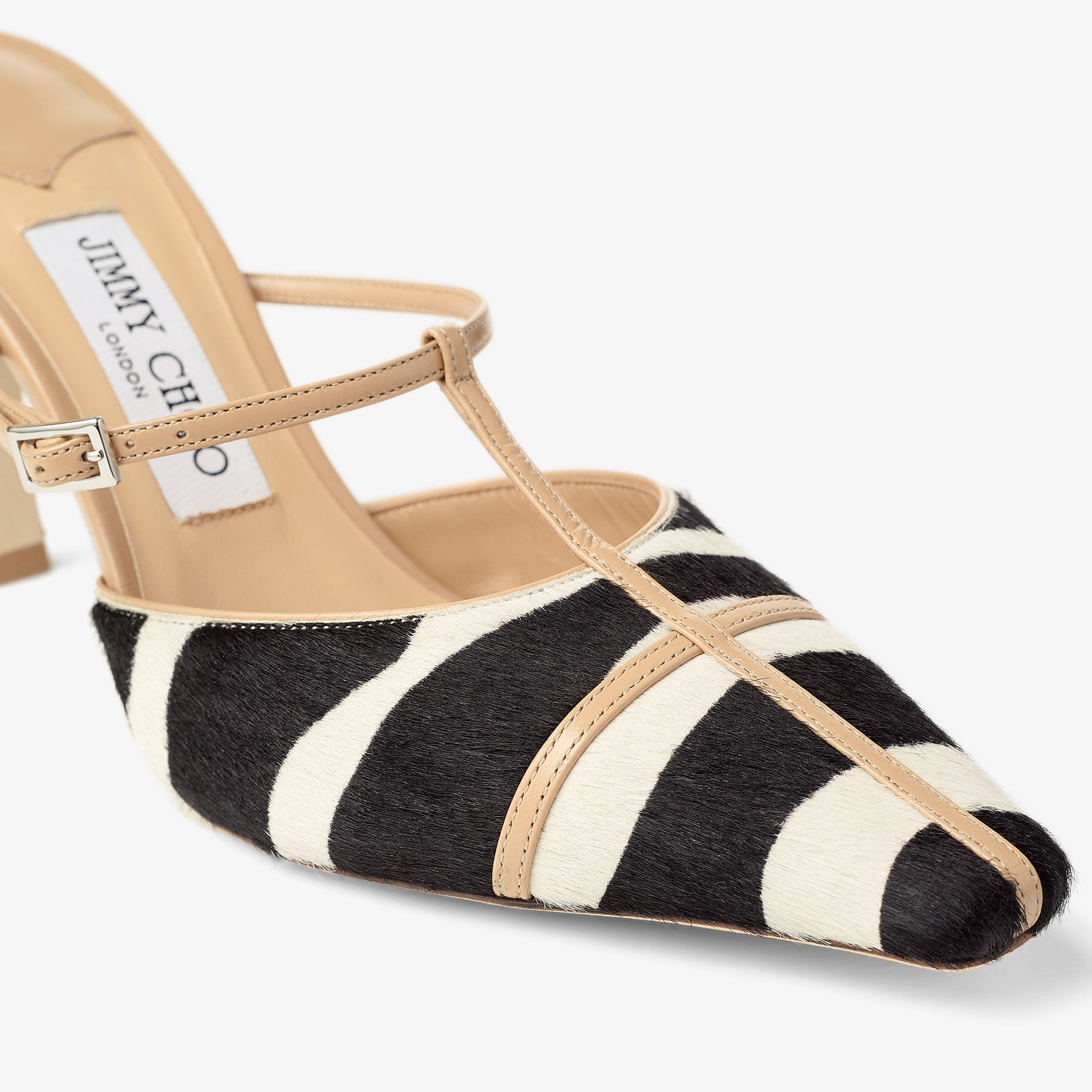 Gloria Mule 85 | Natural Zebra Print Pony Leather Mules | JIMMY CHOO