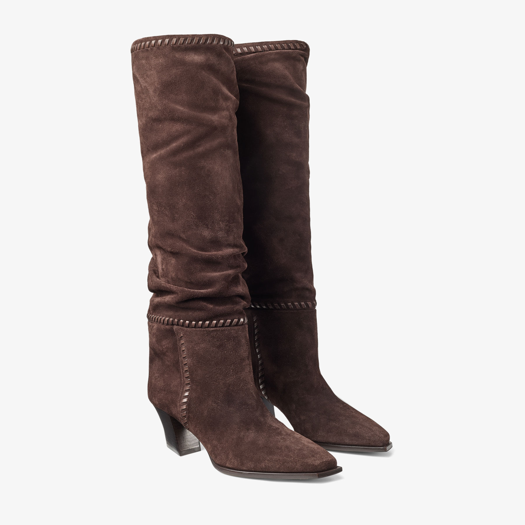 新作美品☆JIMMY CHOO ハート ステッチ ニーブーツ 60 チョコレート Hart Stitch Knee Boot 60 | Chocolate Suede Knee High Boots | JIMMY