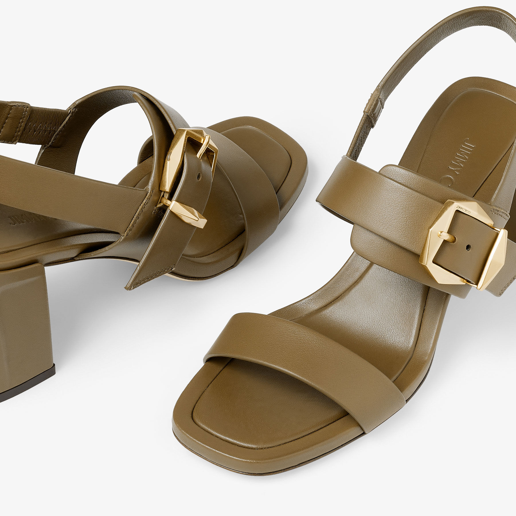 Hawke 70|Caper Green/Gold Leather Sandals| JIMMY CHOO