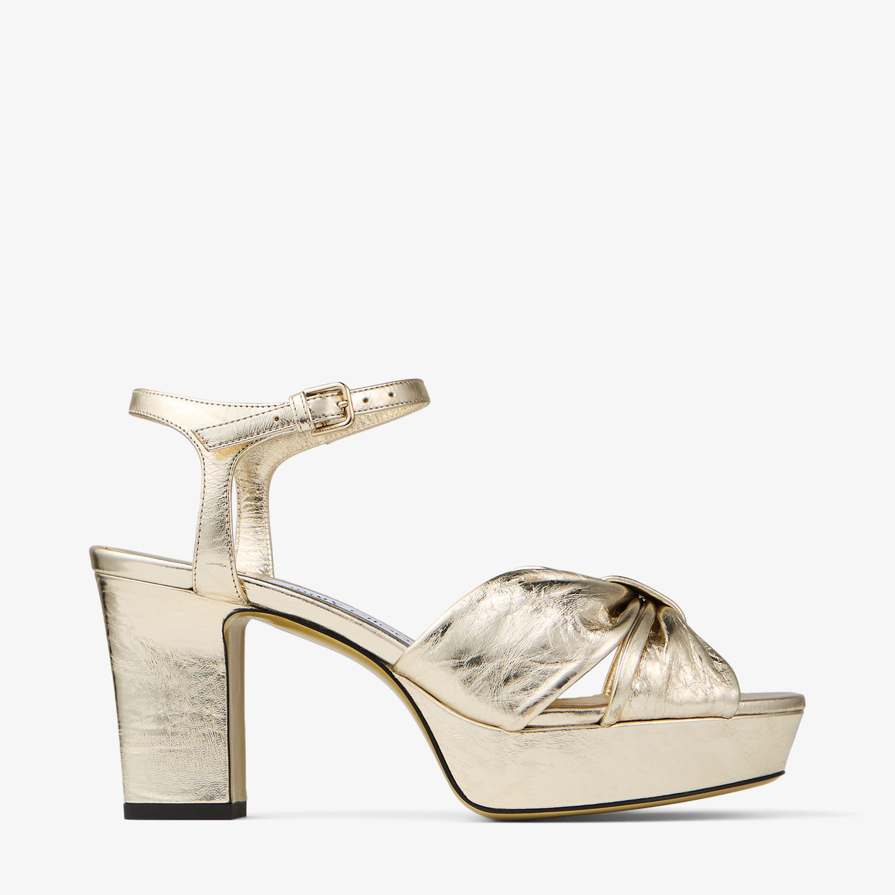 【Jimmy Choo】レディース ヘロイーズ80 Heloise 80 | Black Vintage Metallic Leather Platform Sandals