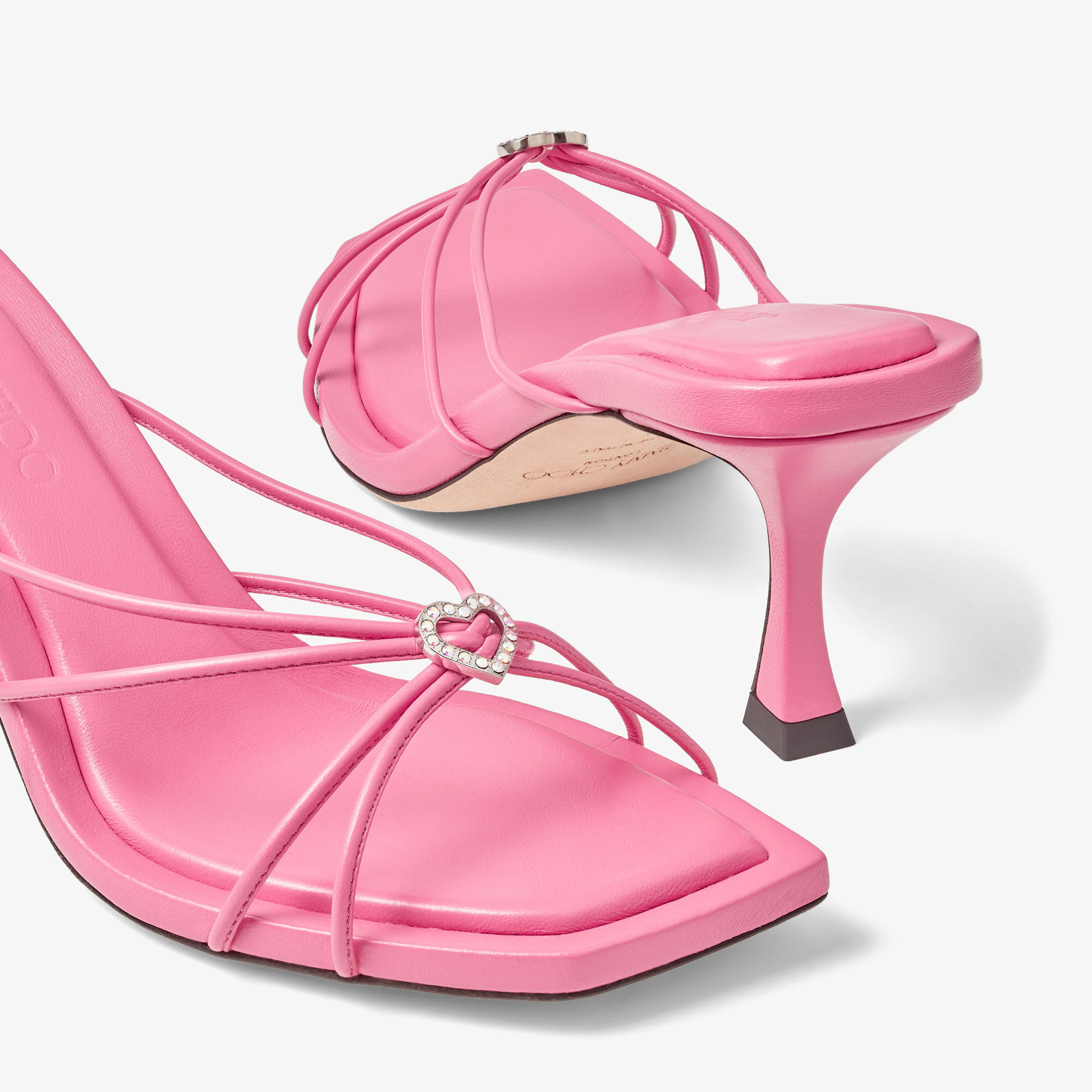 INDIYA MULE 70 | Candy Pink Nappa Leather Mules with Crystal