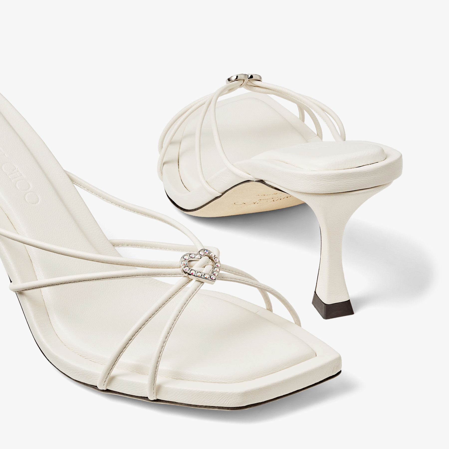 INDIYA MULE 70 | Latte Nappa Leather Mules with Crystal