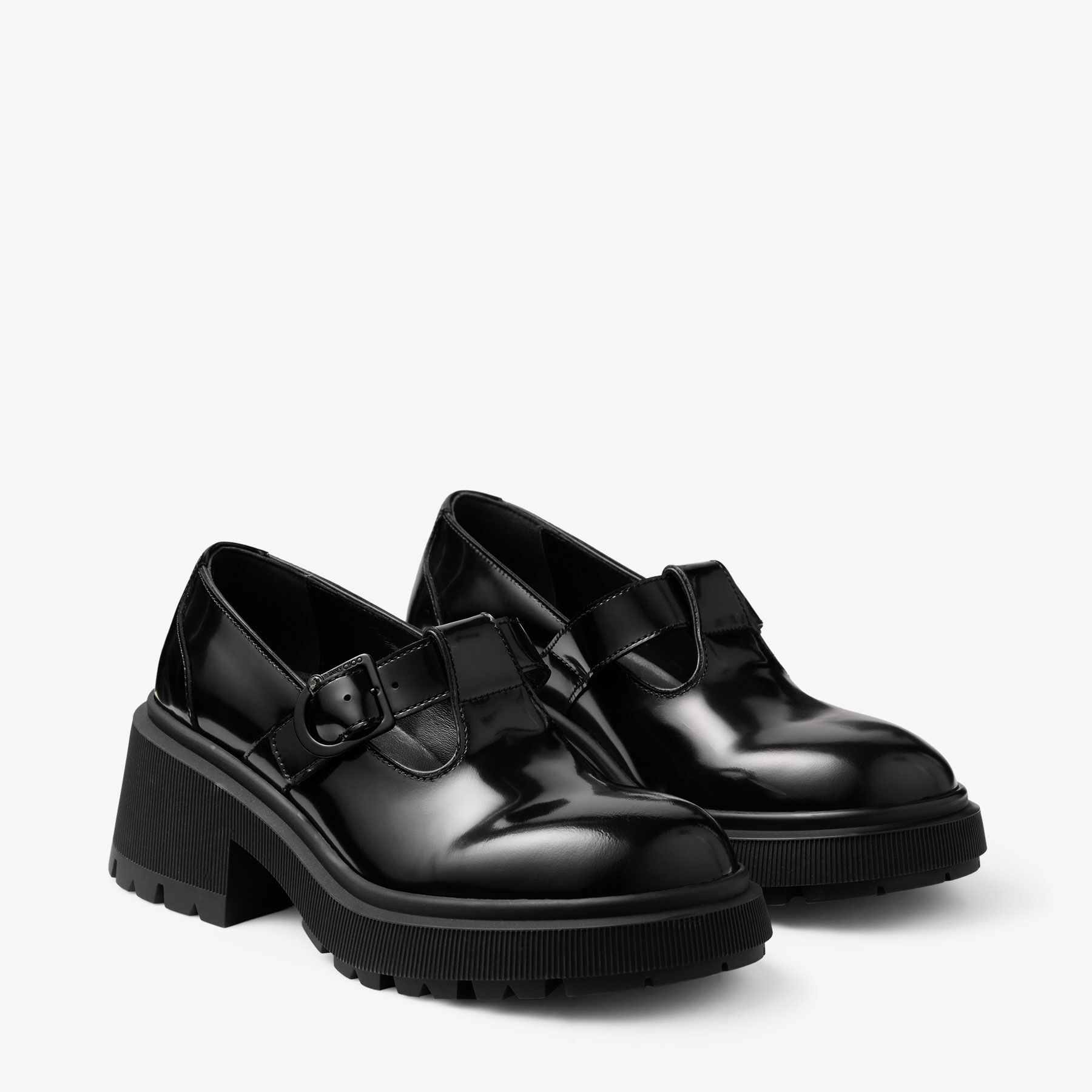 Ixen Flat | Black Polished Calf Leather Loafers | JIMMY CHOO