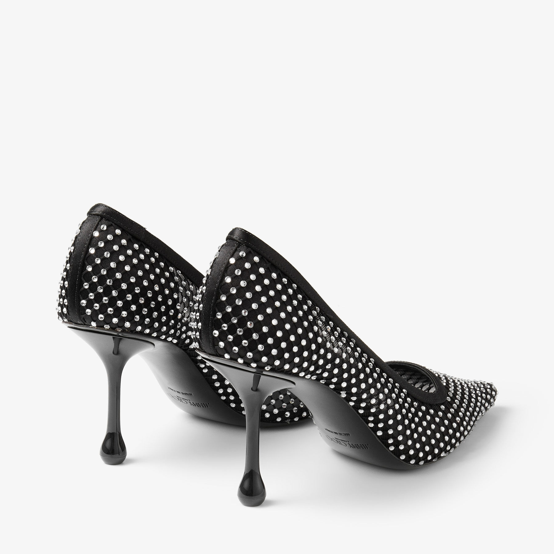 Ixia 80 |Black Satin Crystal Mesh Pumps | JIMMY CHOO