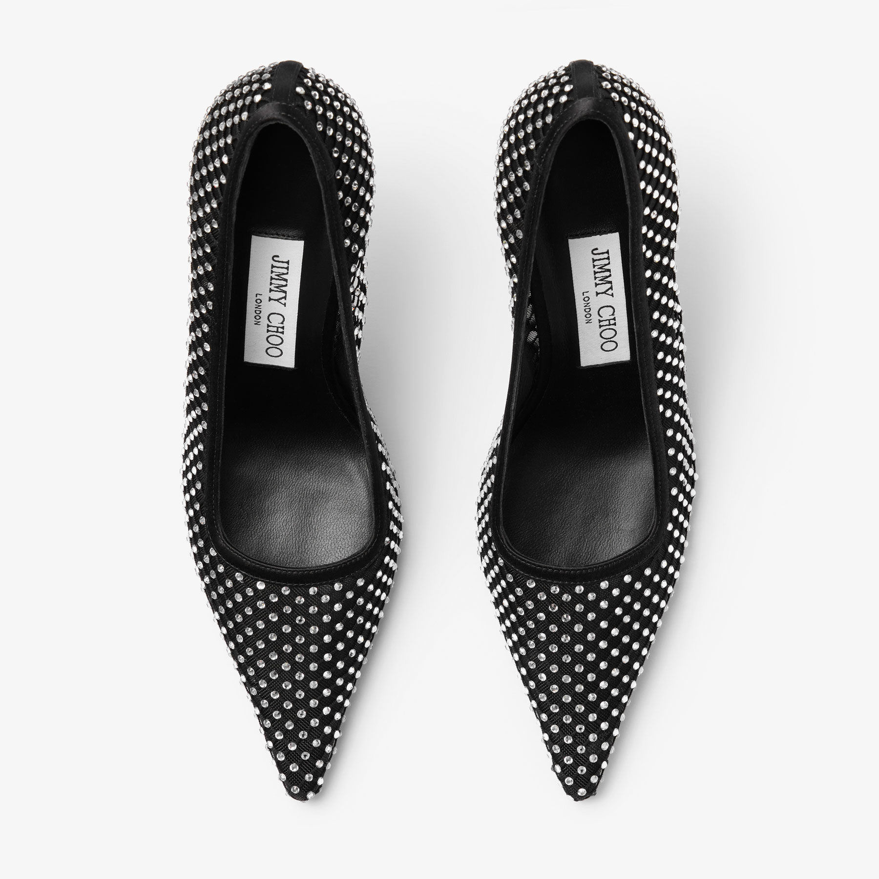 Ixia 80 |Black Satin Crystal Mesh Pumps | JIMMY CHOO