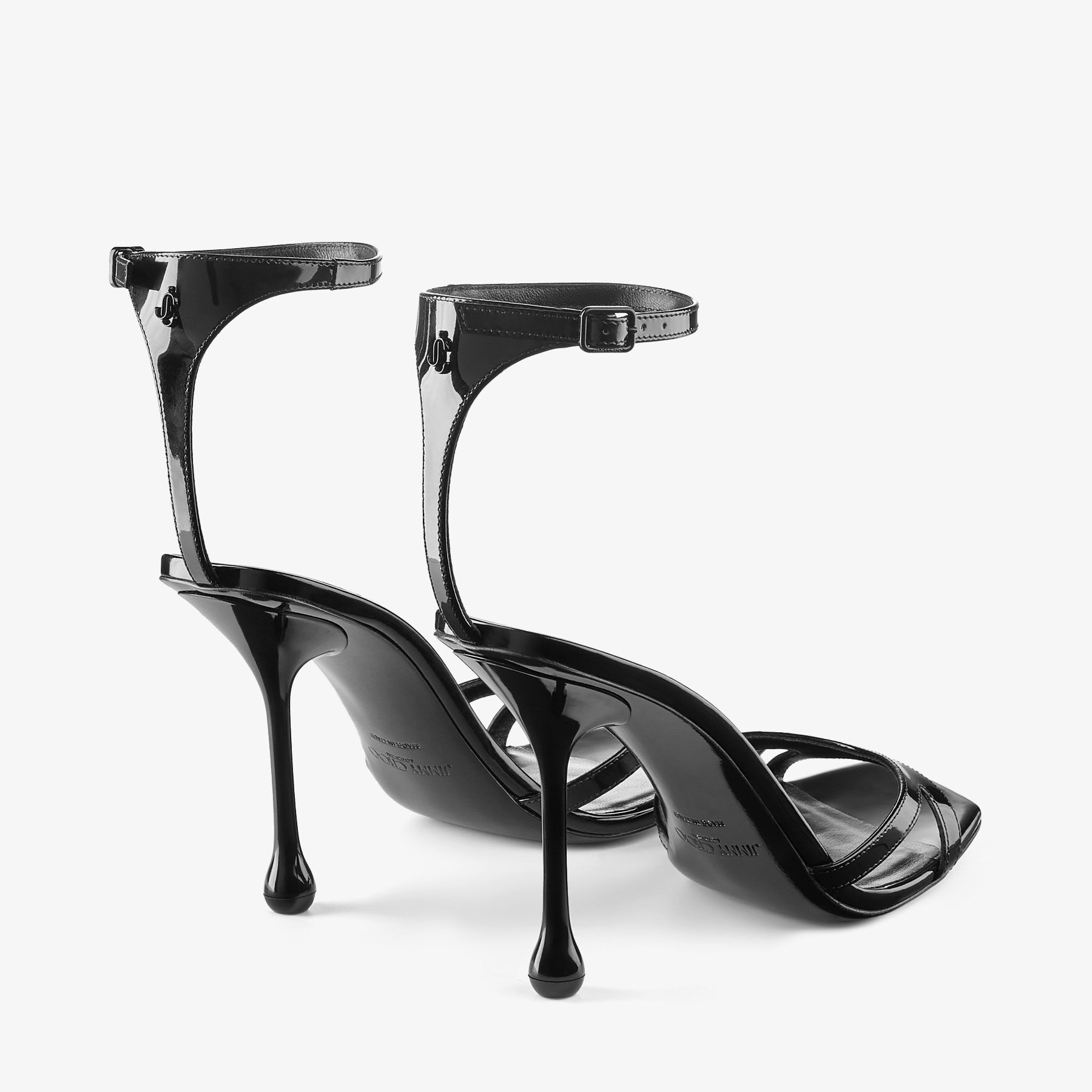 70%オフセールJIMMY CHOO IXIA PATENT LEATHER SANDAL IXIA SANDAL 95 | Black Patent Leather Sandals | New