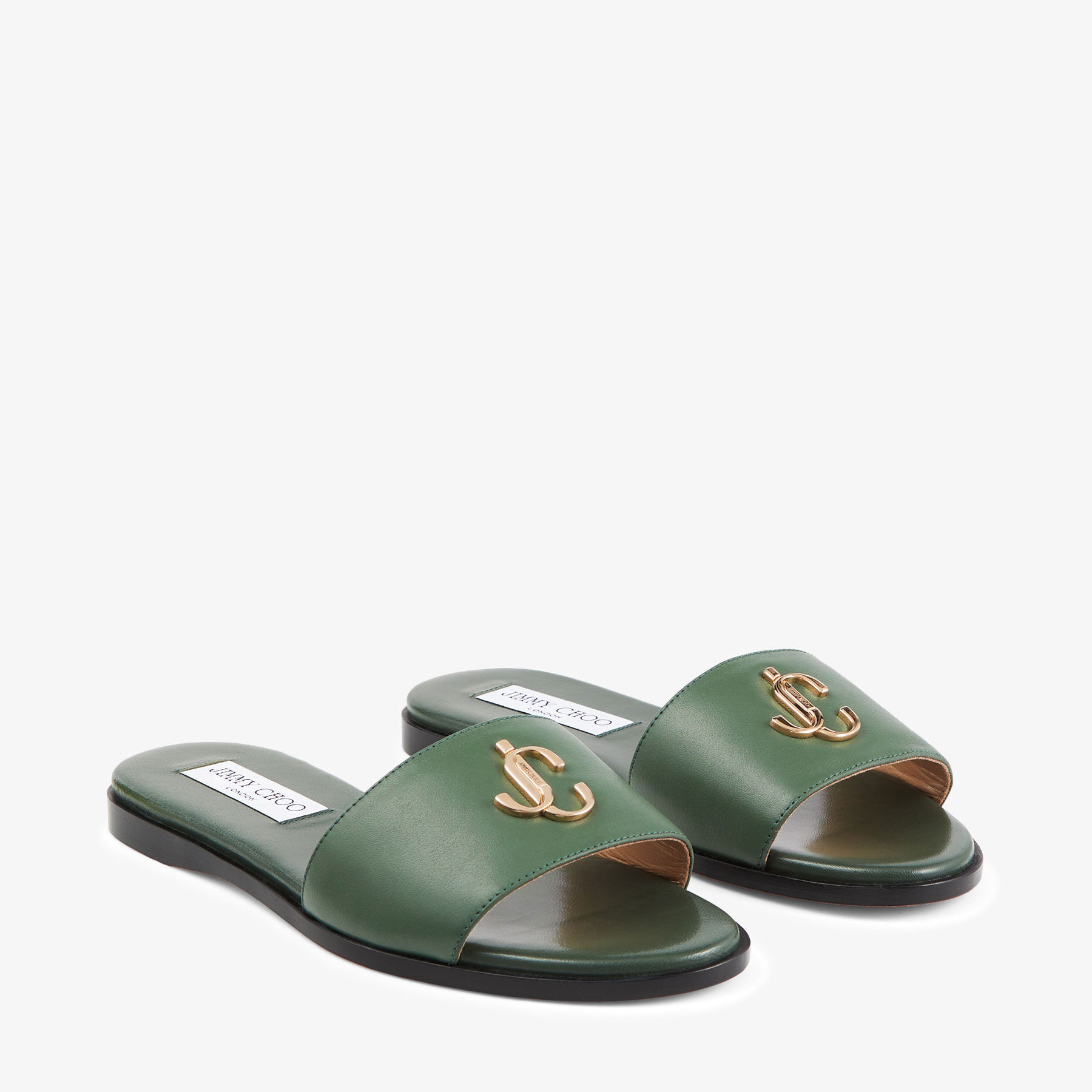 Cactus Smooth Leather Flat Slides with JC Emblem | JC FLAT