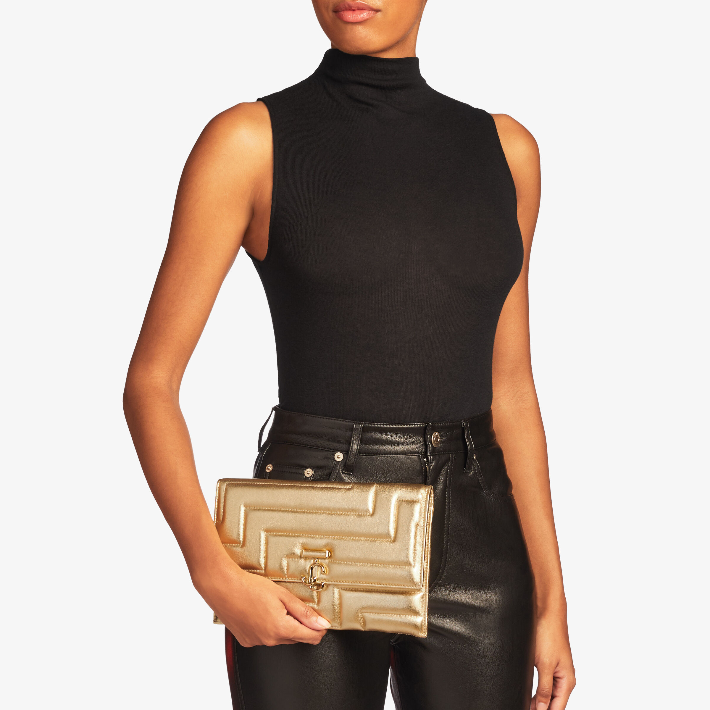 JC SQUARE ENVELOPE | Black Quilted Nappa Leather Pouch