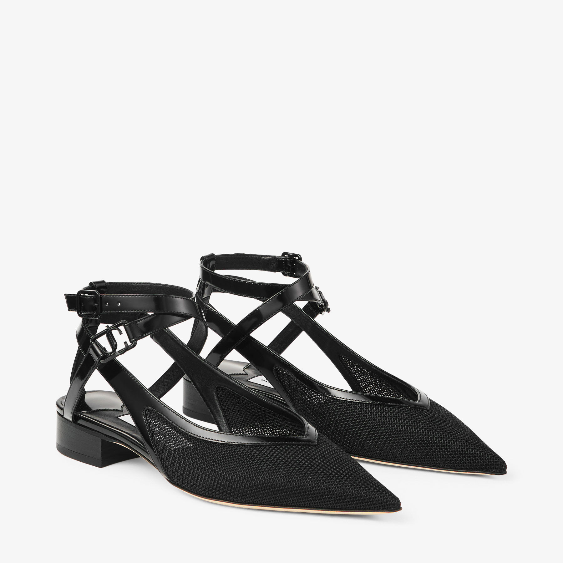 【Jimmy Choo】JEMIMA FLAT◆JEMIMAFLATNZL Jemima | Black Mesh Leather Flats | JIMMY CHOO