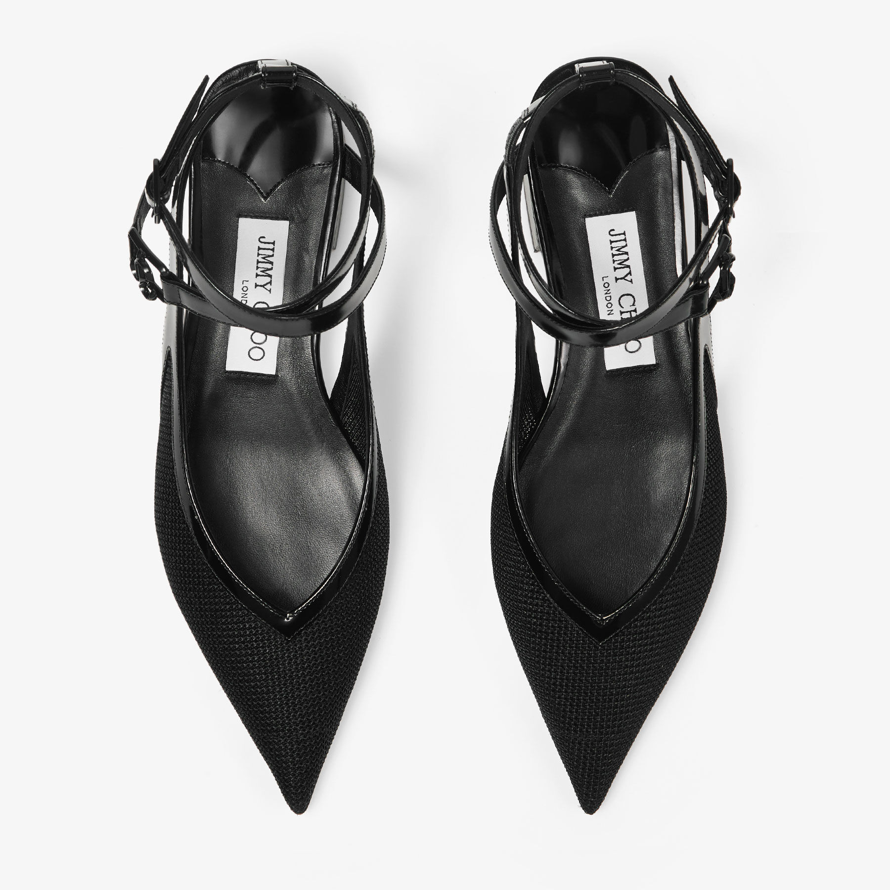【Jimmy Choo】JEMIMA FLAT◆JEMIMAFLATNZL Jemima | Black Mesh Leather Flats | JIMMY CHOO