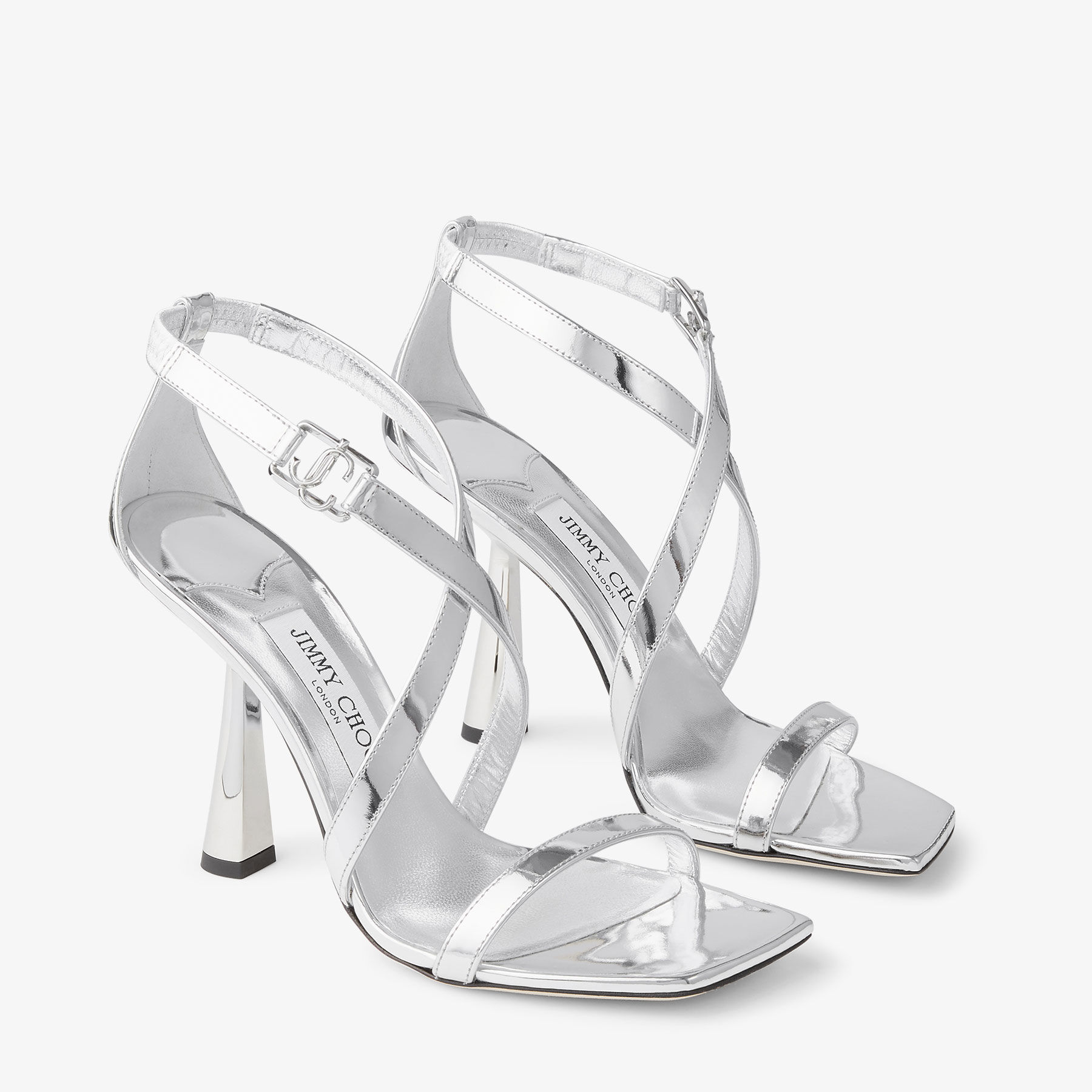 サンダル・ミュール JIMMY CHOO Women Sandals VERITYSANDAL100BYKSILVER Silver Verity Sandal 100 | Silver Vintage Metallic Leather Sandals