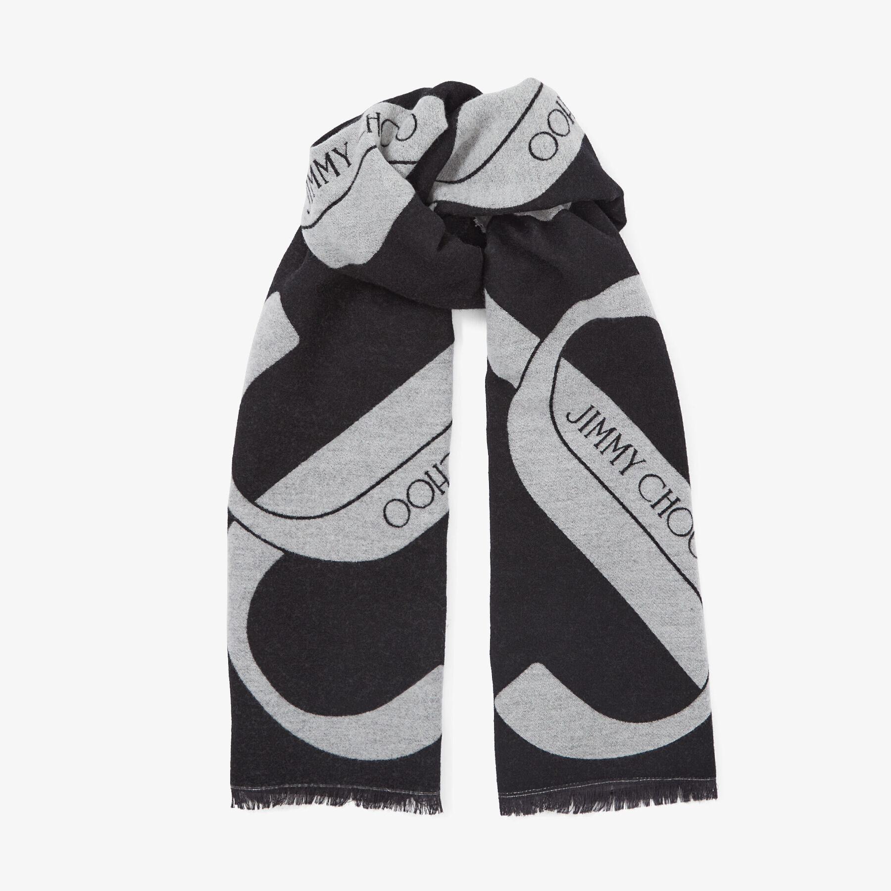 Black Wool and Silk Scarf with Oversized JC Monogram