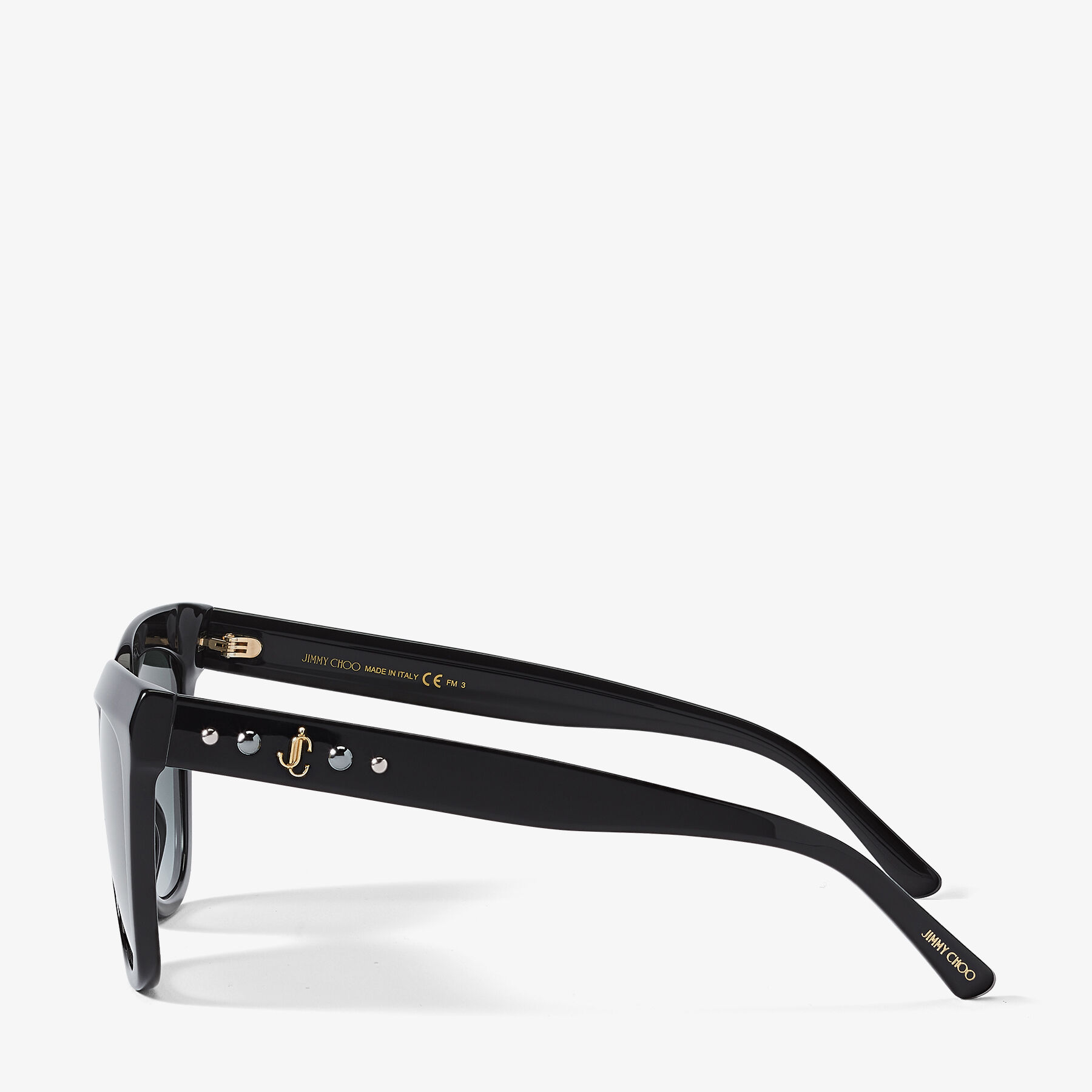 セールJimmy Choo Juliekas 55mmベッコウJCロゴサングラス Black Square-Frame Sunglasses with JC Emblem and Studs