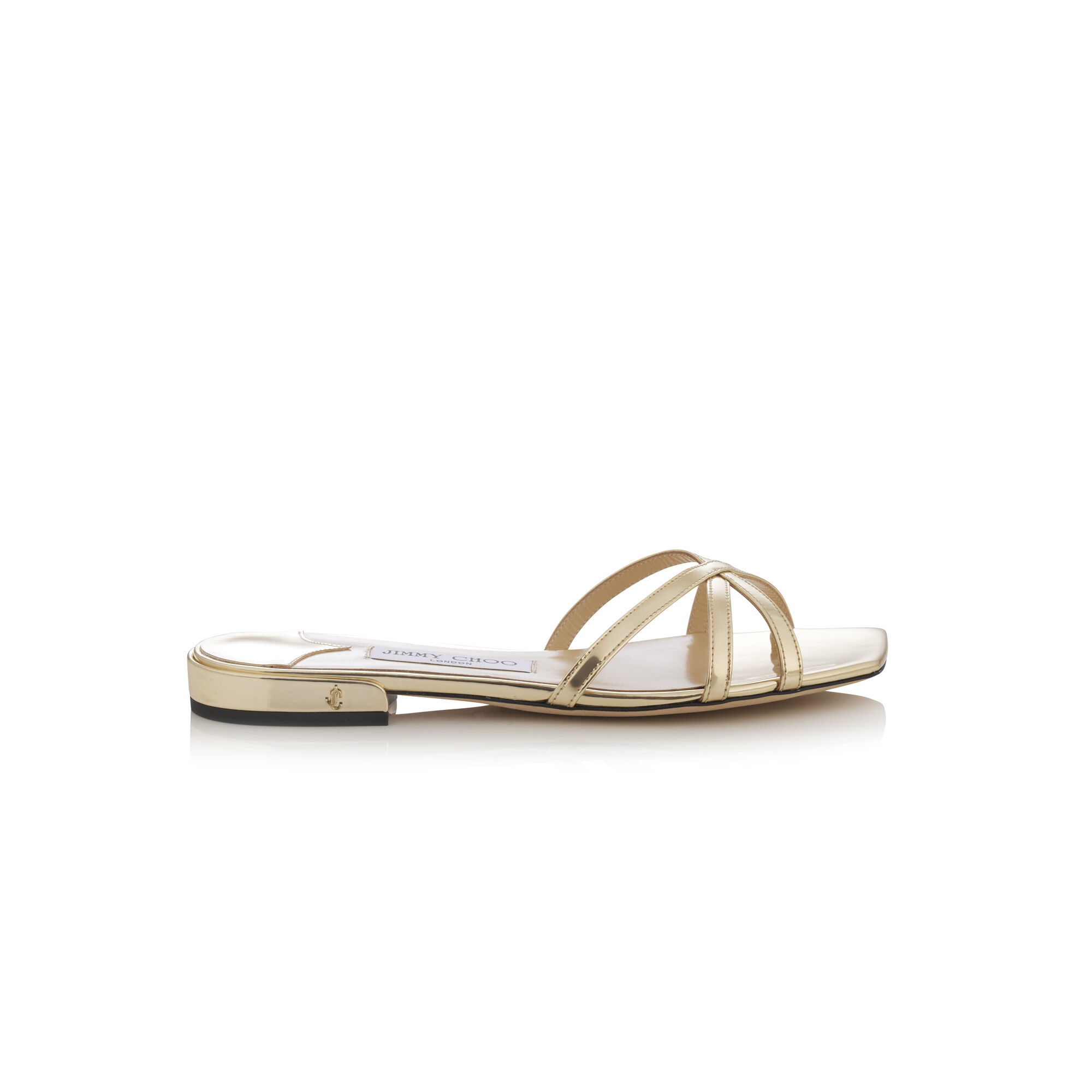 サンダル・ミュール JIMMY CHOO KELSI MIRROR FABRIC SANDAL Kelsi 65 | Gold Mirror Fabric Sandals | New Collection