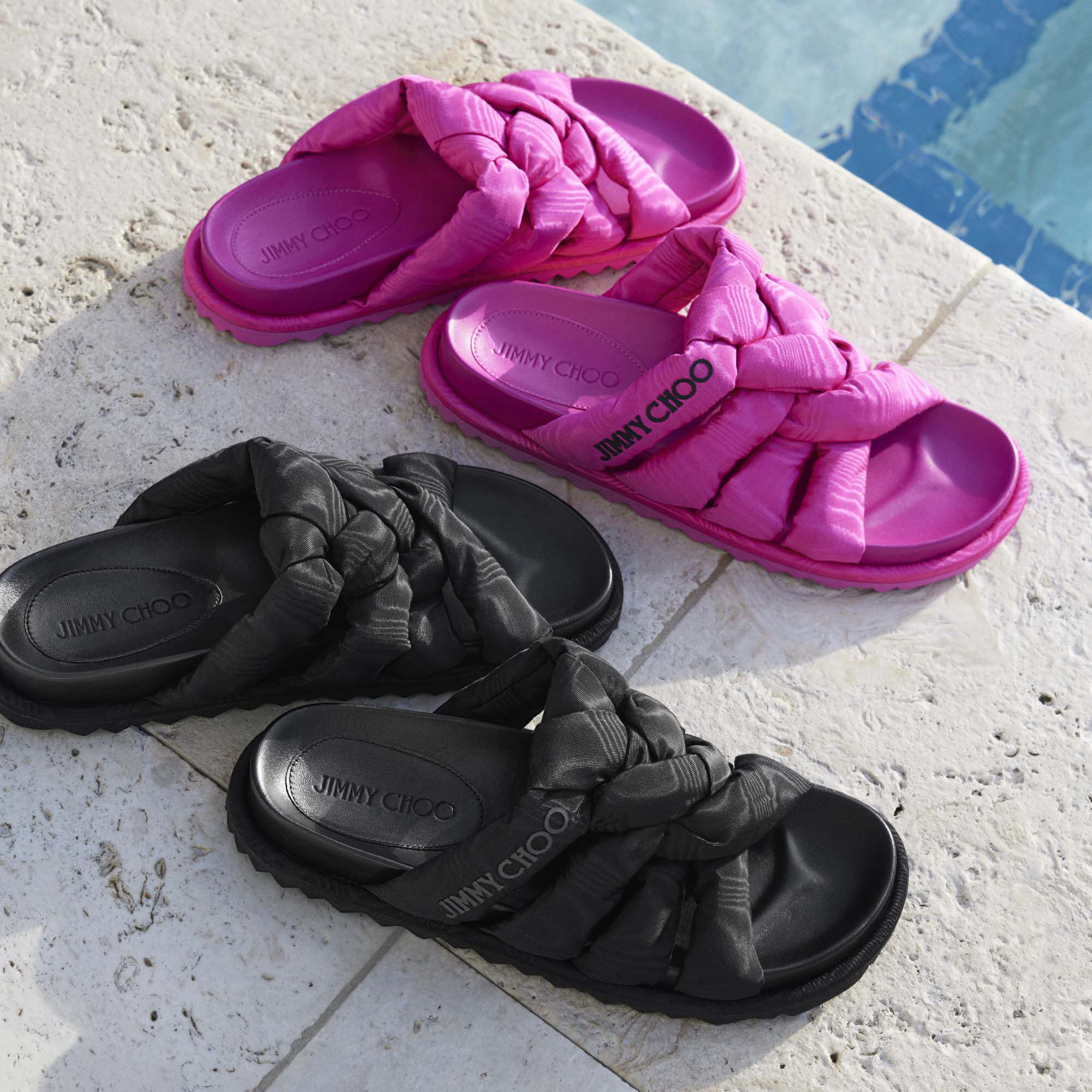 セール★Jimmy Choo★KES FLAT KES FLAT | Fuchsia Moire Fabric Flat Sandals | Summer