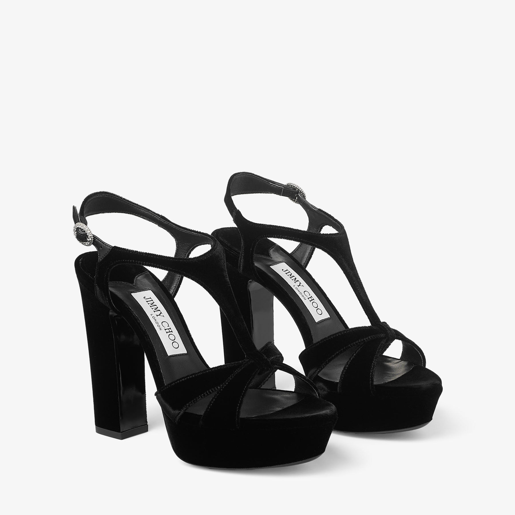Kesia 120 | Black Velvet Sandals with Crystal Buckle | JIMMY CHOO