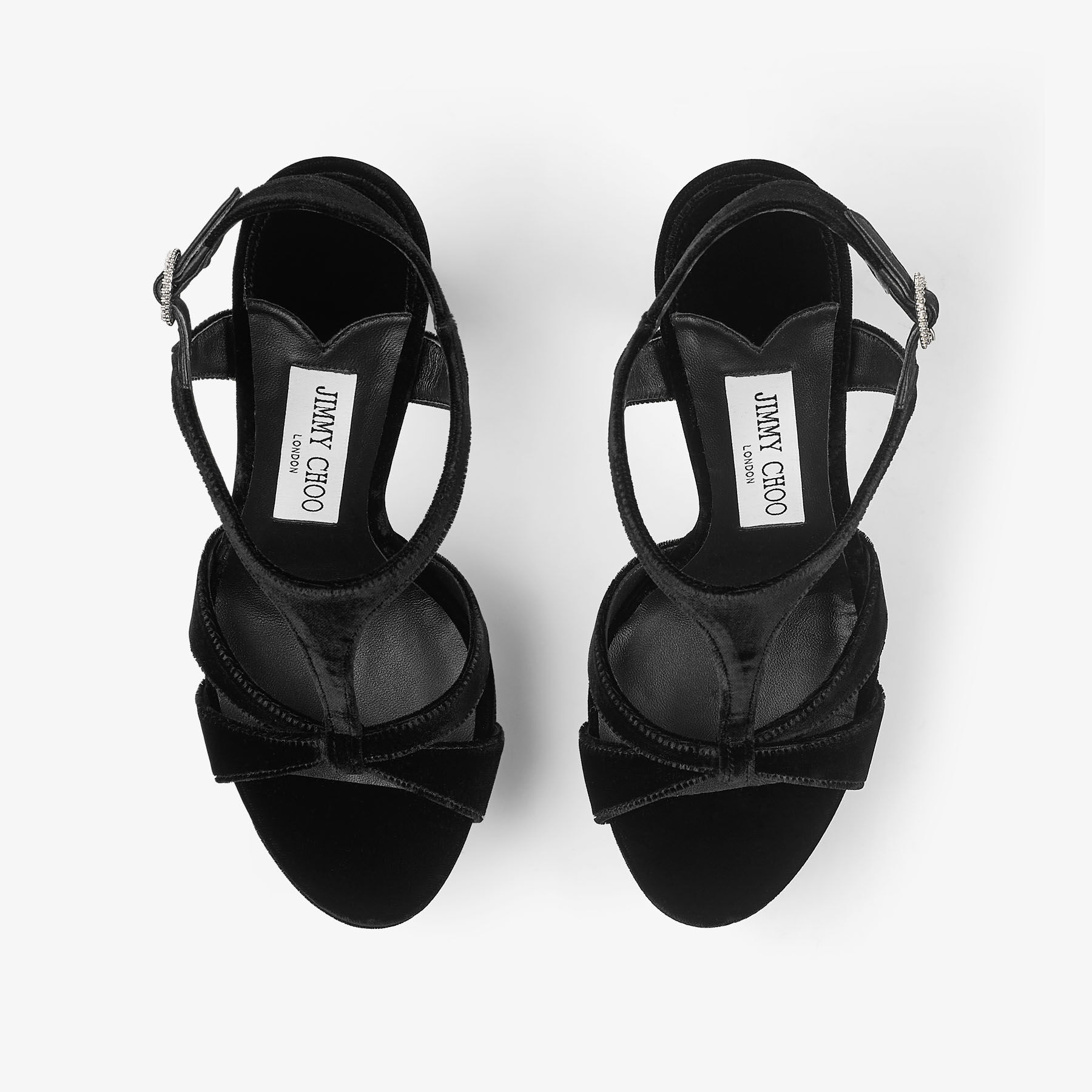 yumicEEHI Kesia 120 | Black Velvet Sandals with Crystal Buckle | JIMMY CHOO