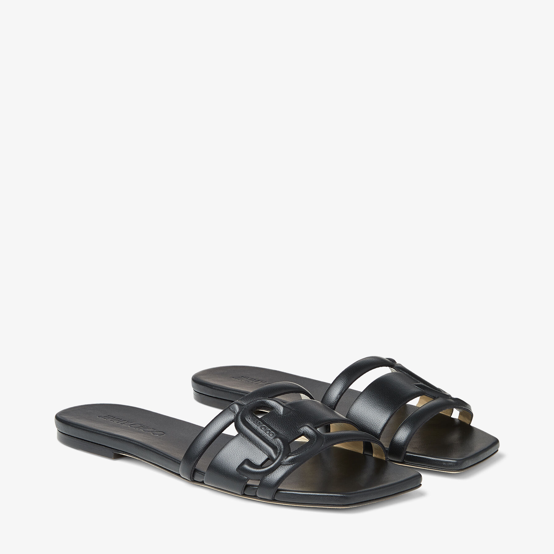 Black Nappa Leather Flats with JC Monogram | LARAN FLAT