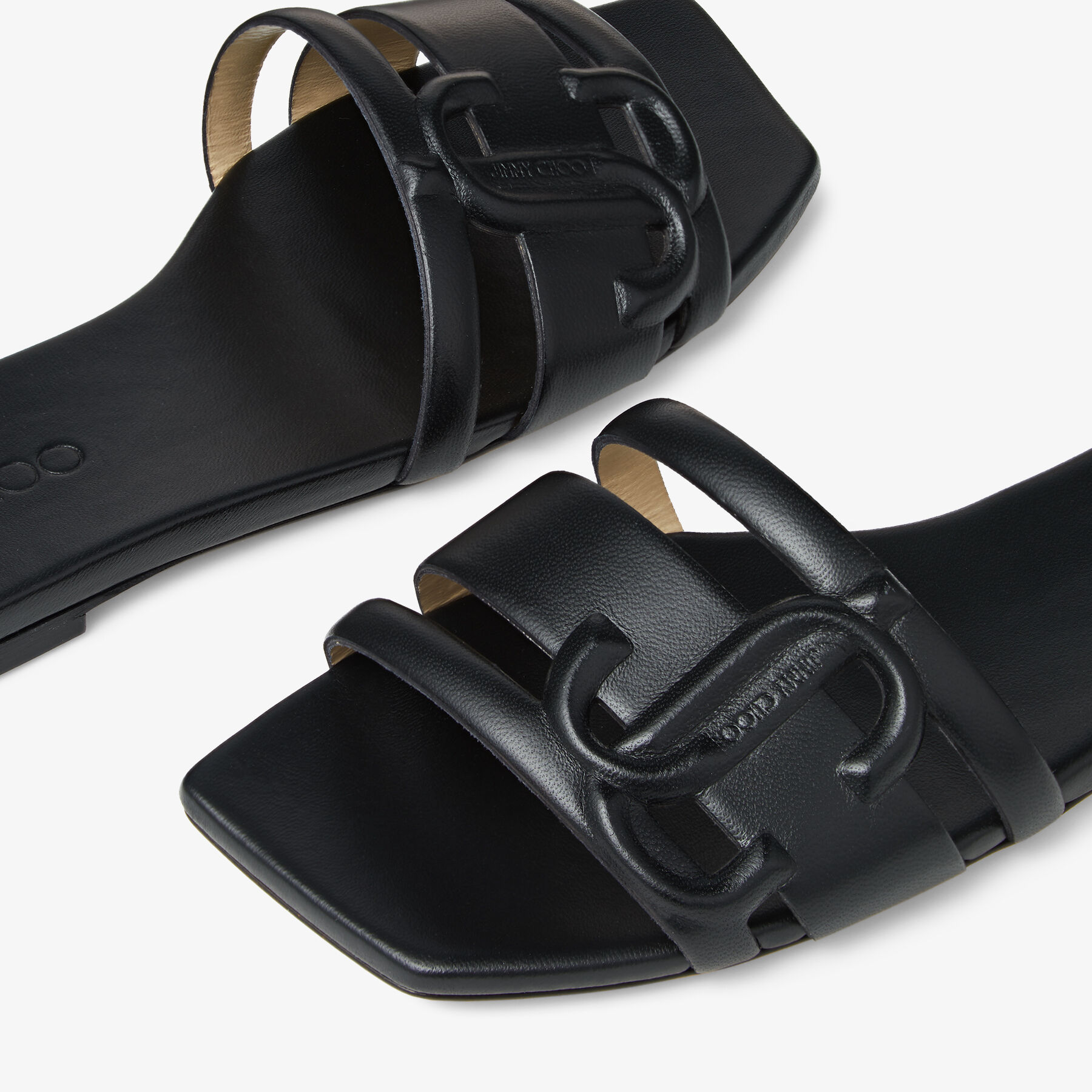 Black Nappa Leather Flats with JC Monogram | LARAN FLAT