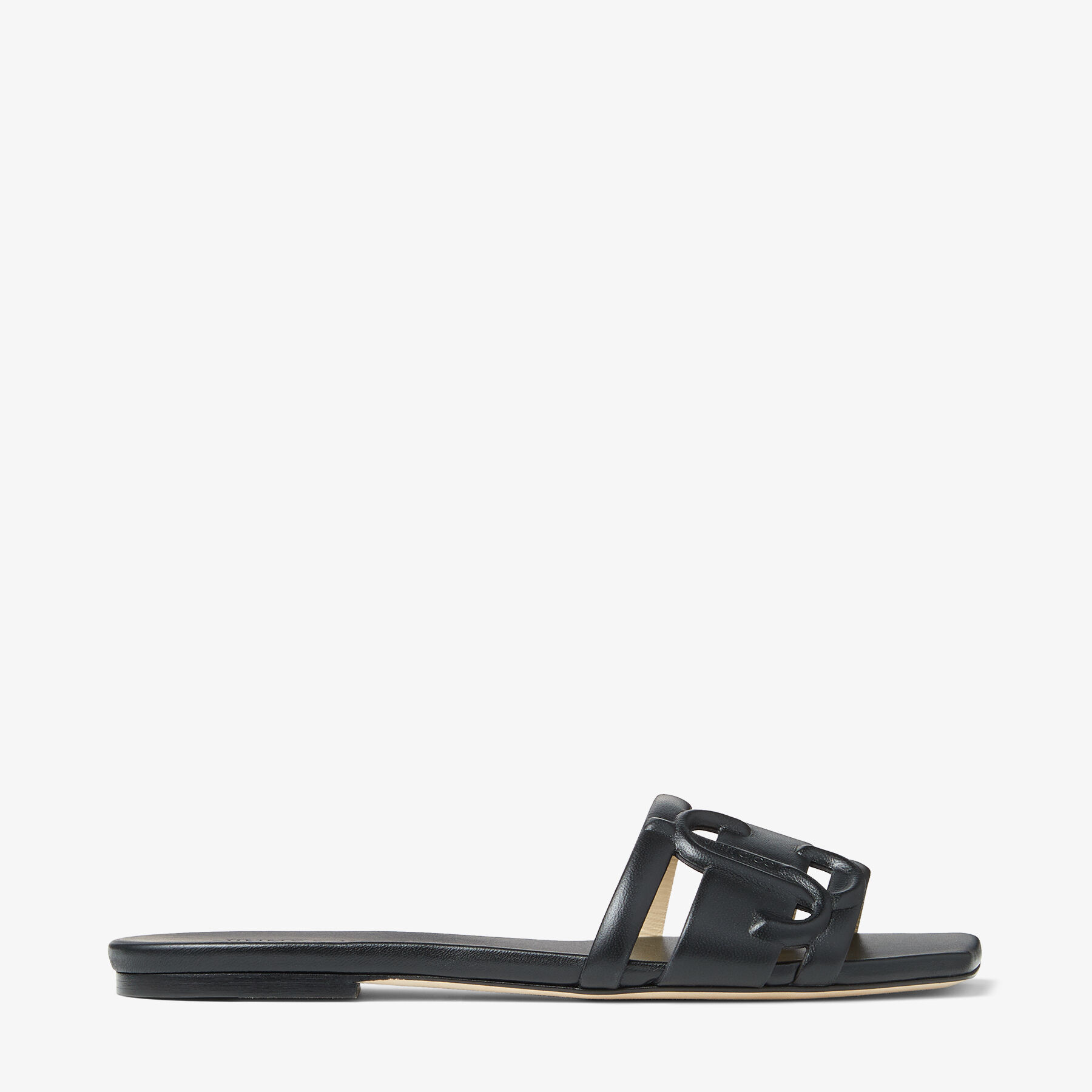 Black Nappa Leather Flats with JC Monogram | LARAN FLAT