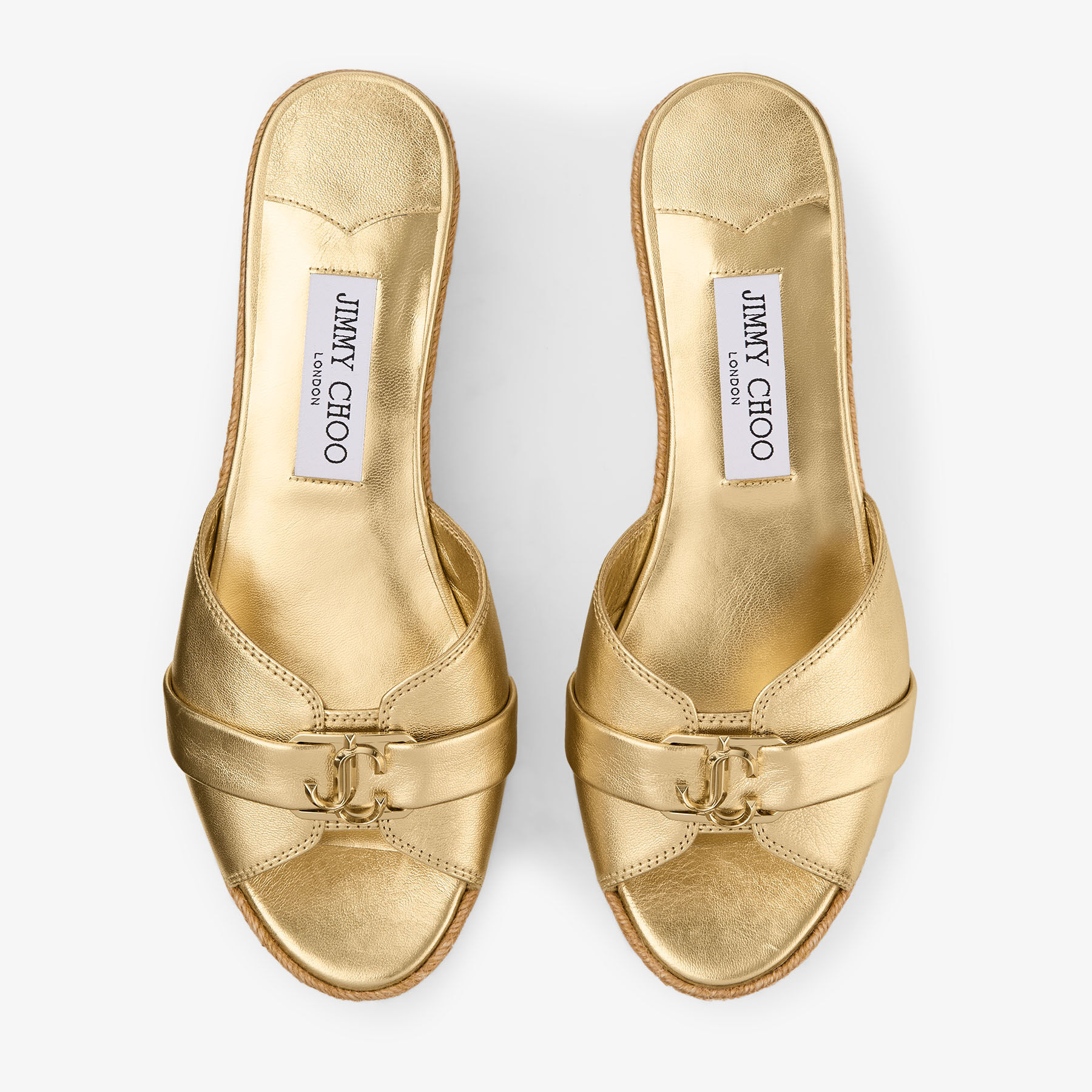 Leda Wedge 50 | Gold Metallic Nappa Leather Mule Wedges | JIMMY CHOO