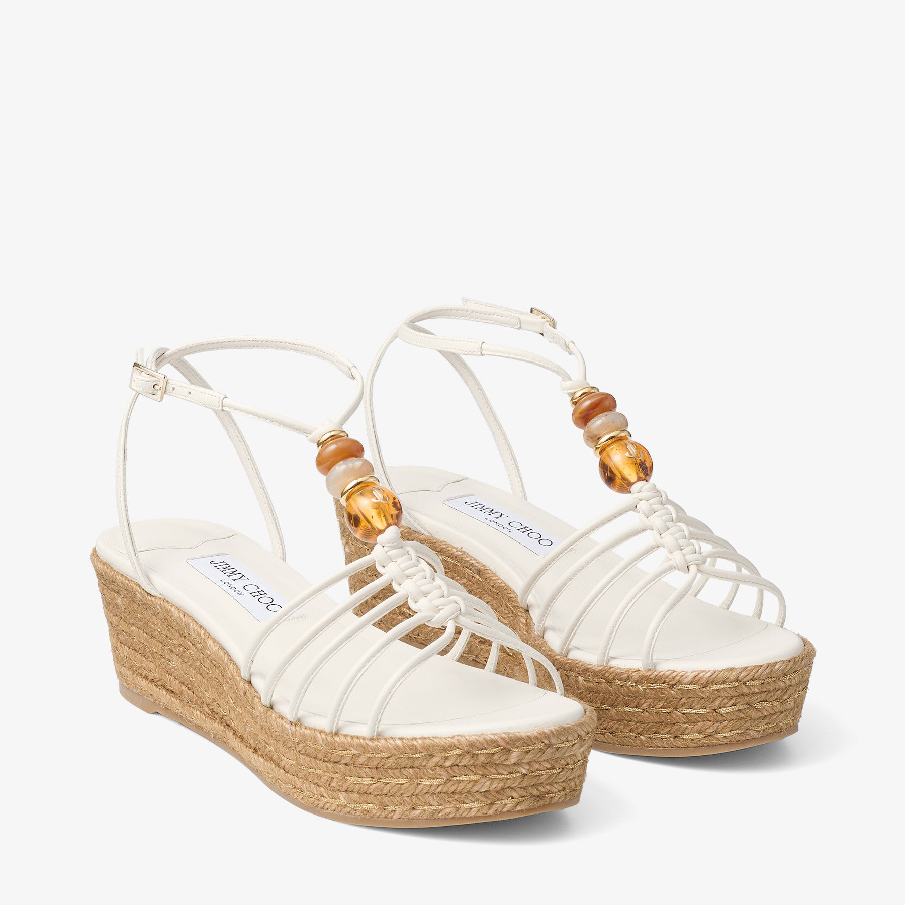 Lemi Wedge 50 | Latte Mix Nappa Leather Wedges with Beads | JIMMY CHOO