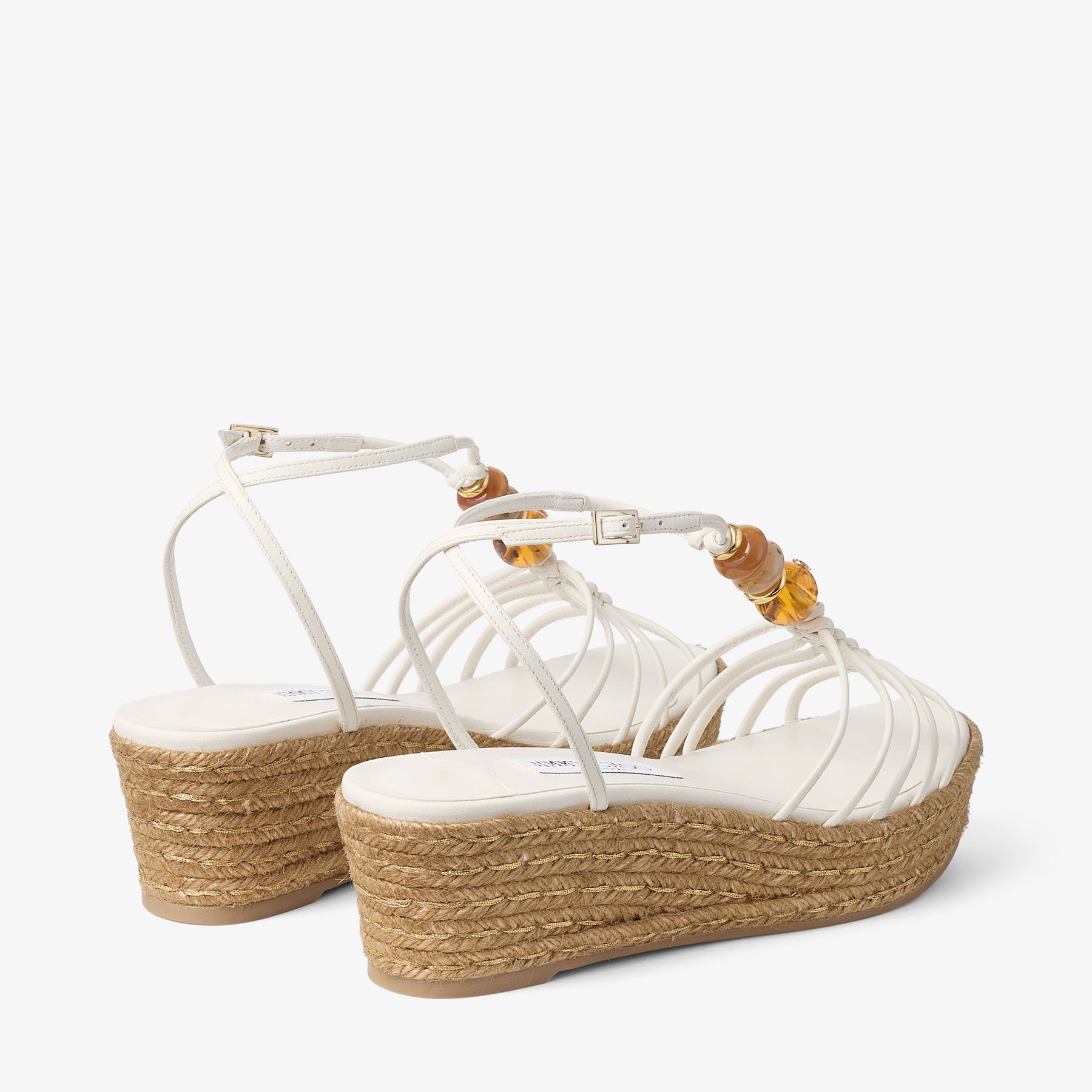 Lemi Wedge 50 | Latte Mix Nappa Leather Wedges with Beads | JIMMY CHOO