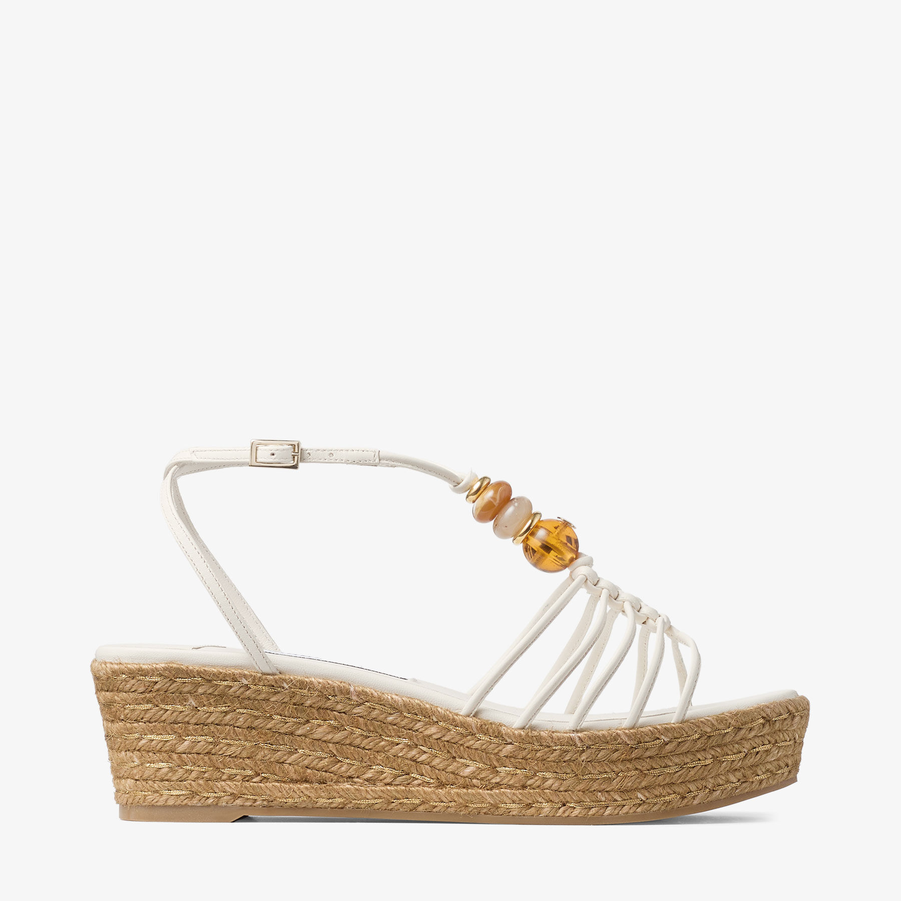 Lemi Wedge 50 | Latte Mix Nappa Leather Wedges with Beads | JIMMY CHOO