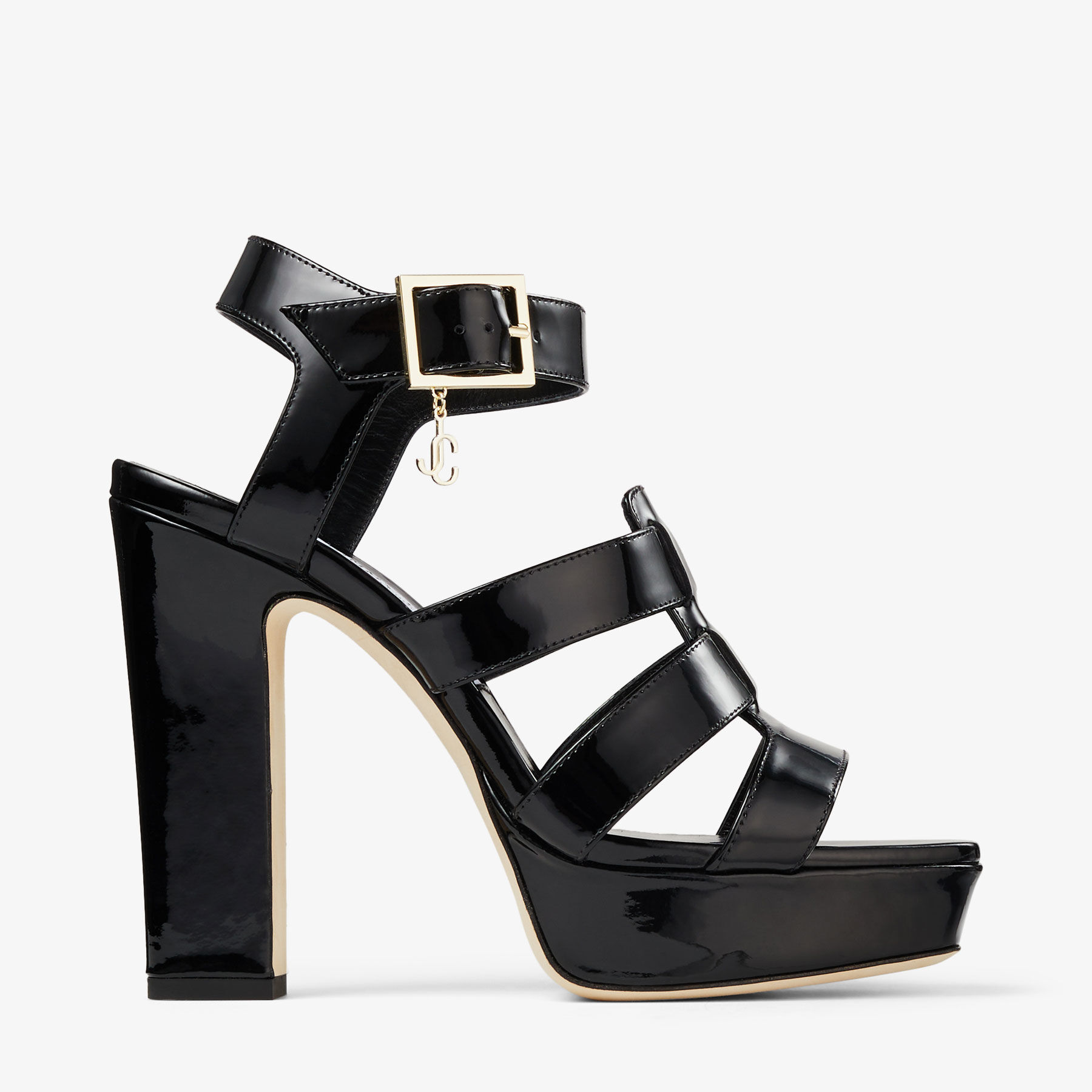 LENI SANDAL PF 120 | Black Patent Leather Platform Sandals