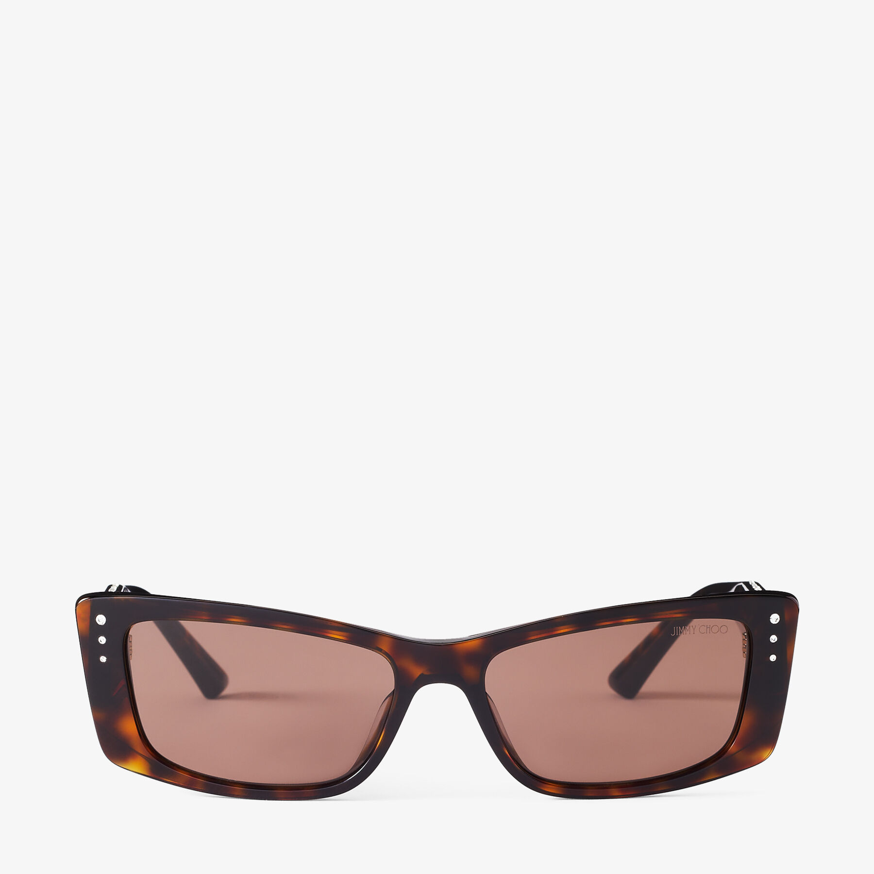 Lexy | Brown Havana Rectangular Sunglasses with Crystals | JIMMY CHOO