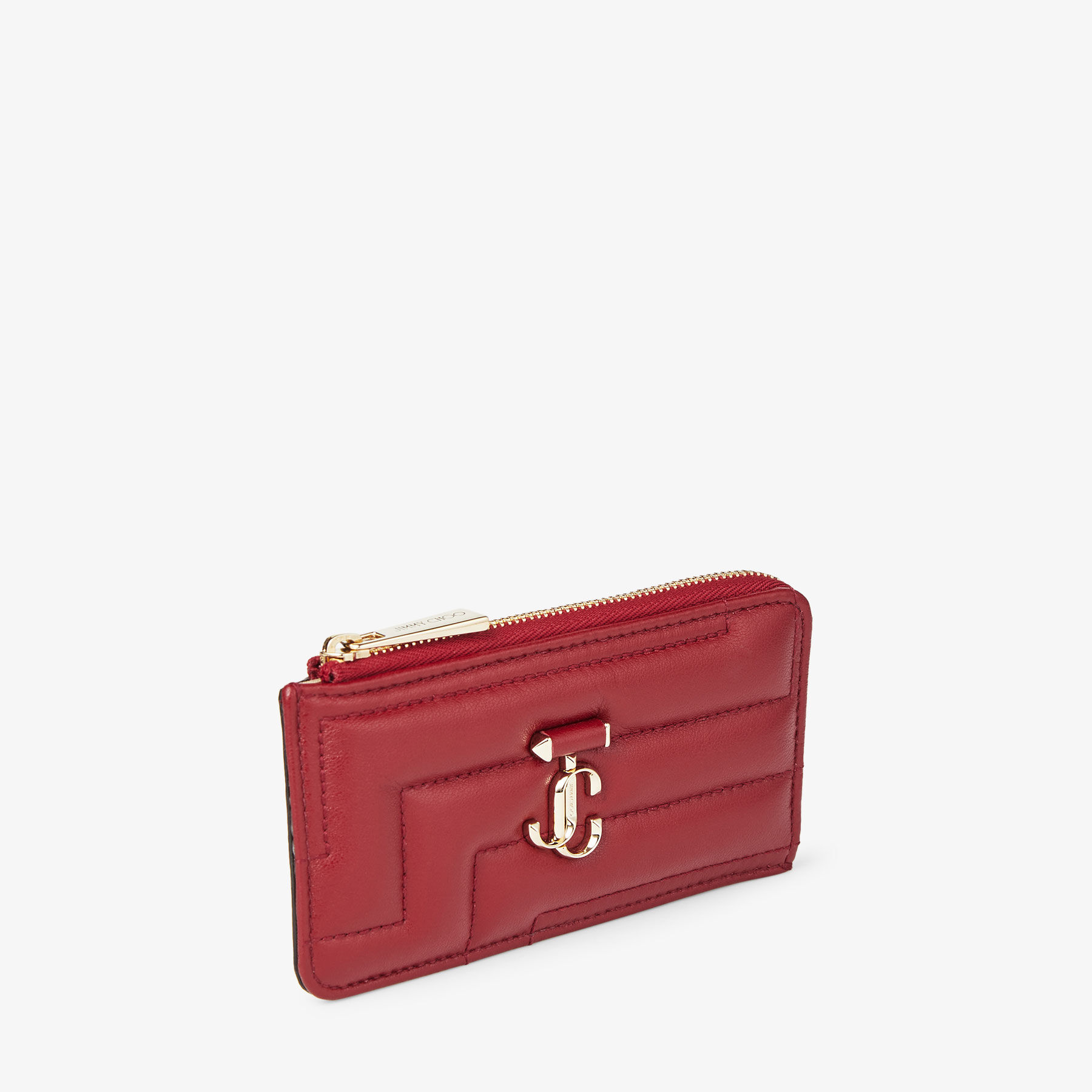 LISE-Z | Cranberry Quilted Nappa Leather Card Holder with JC