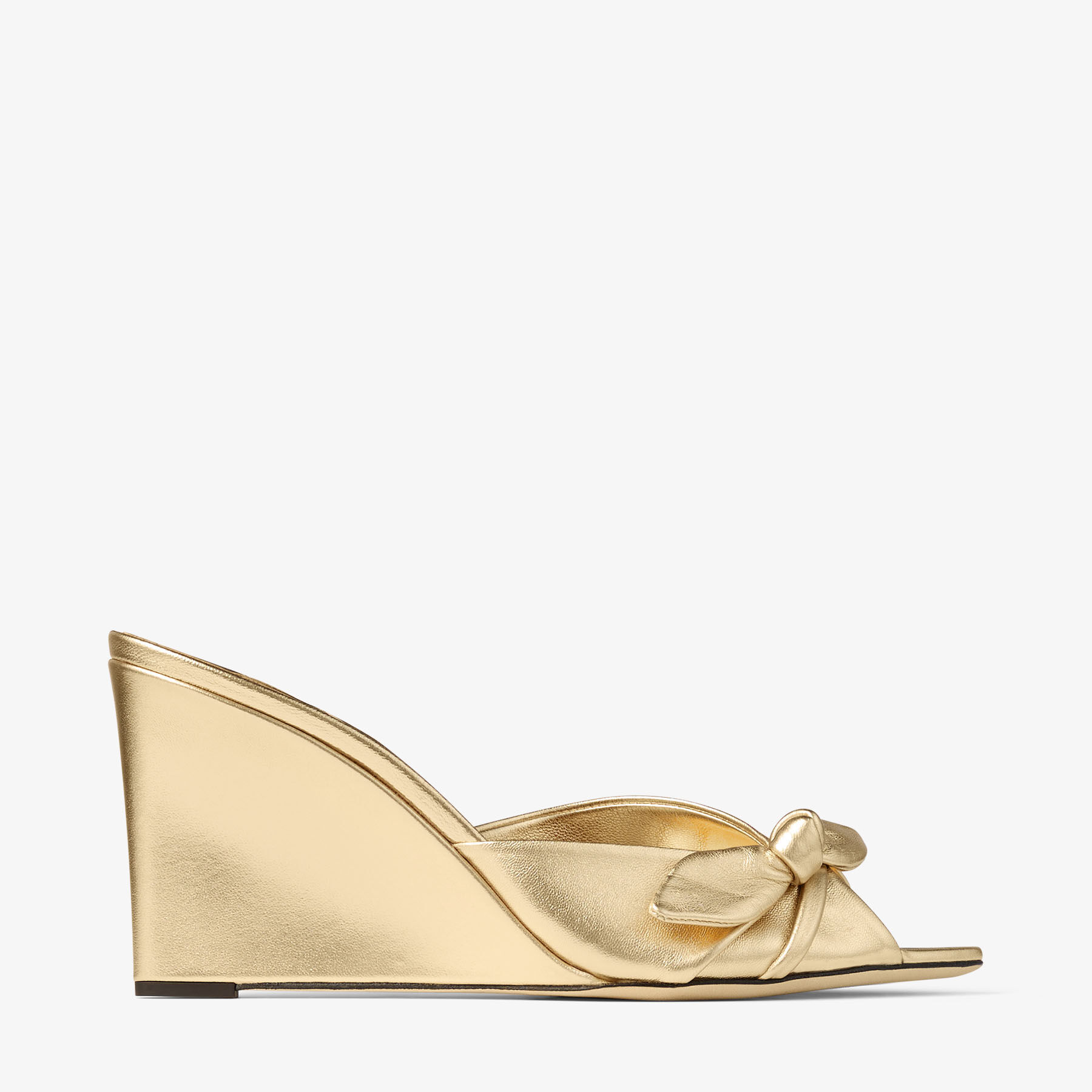 Livi Wedge 85 | Gold Metallic Nappa Leather Mules Wedges with Bow