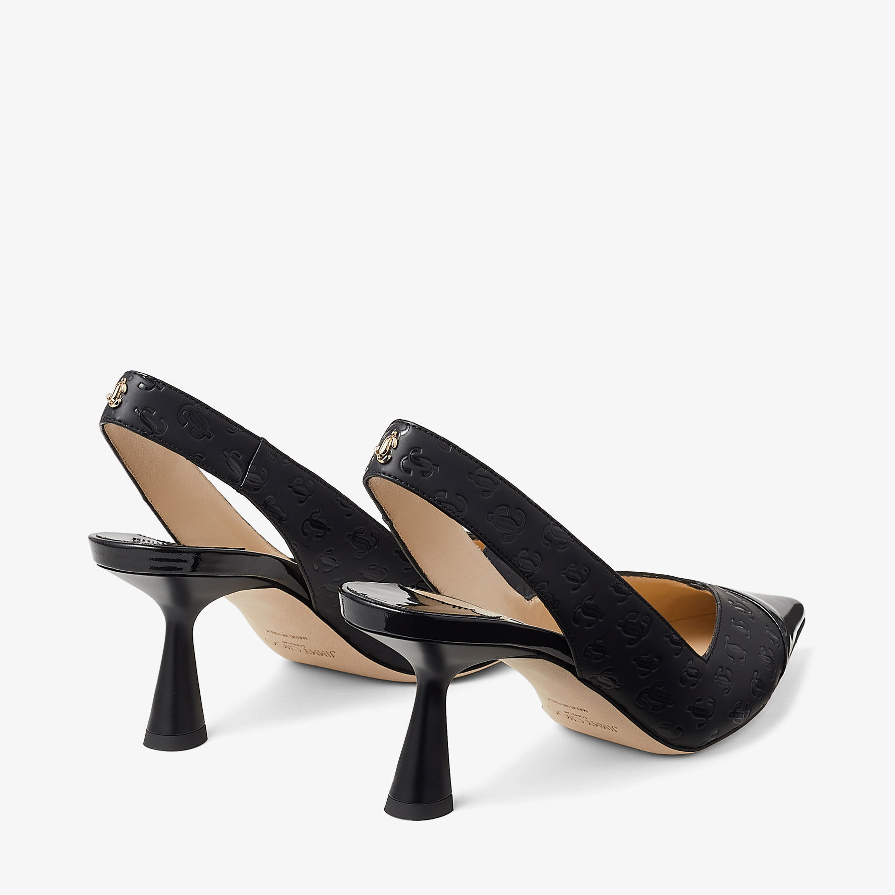 Black JC Monogram Print and Patent Slingbacks | LIYA 65