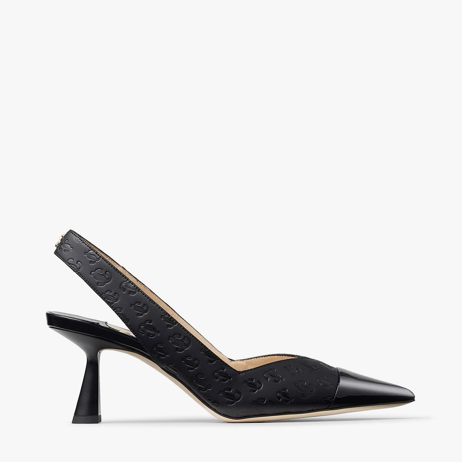 Black JC Monogram Print and Patent Slingbacks | LIYA 65
