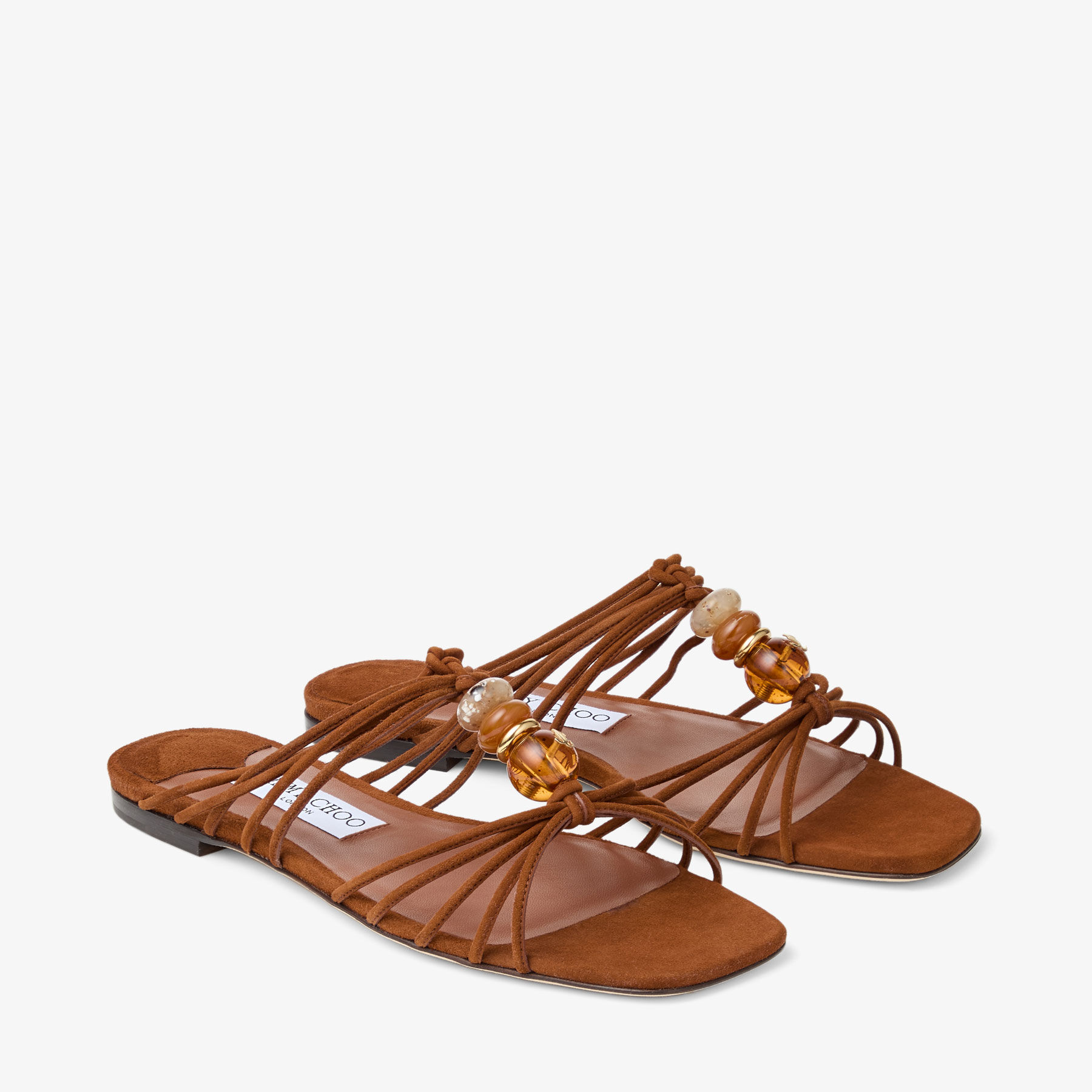 Lova Mule Flat | Tan Mix Suede Flats with Beads | JIMMY CHOO