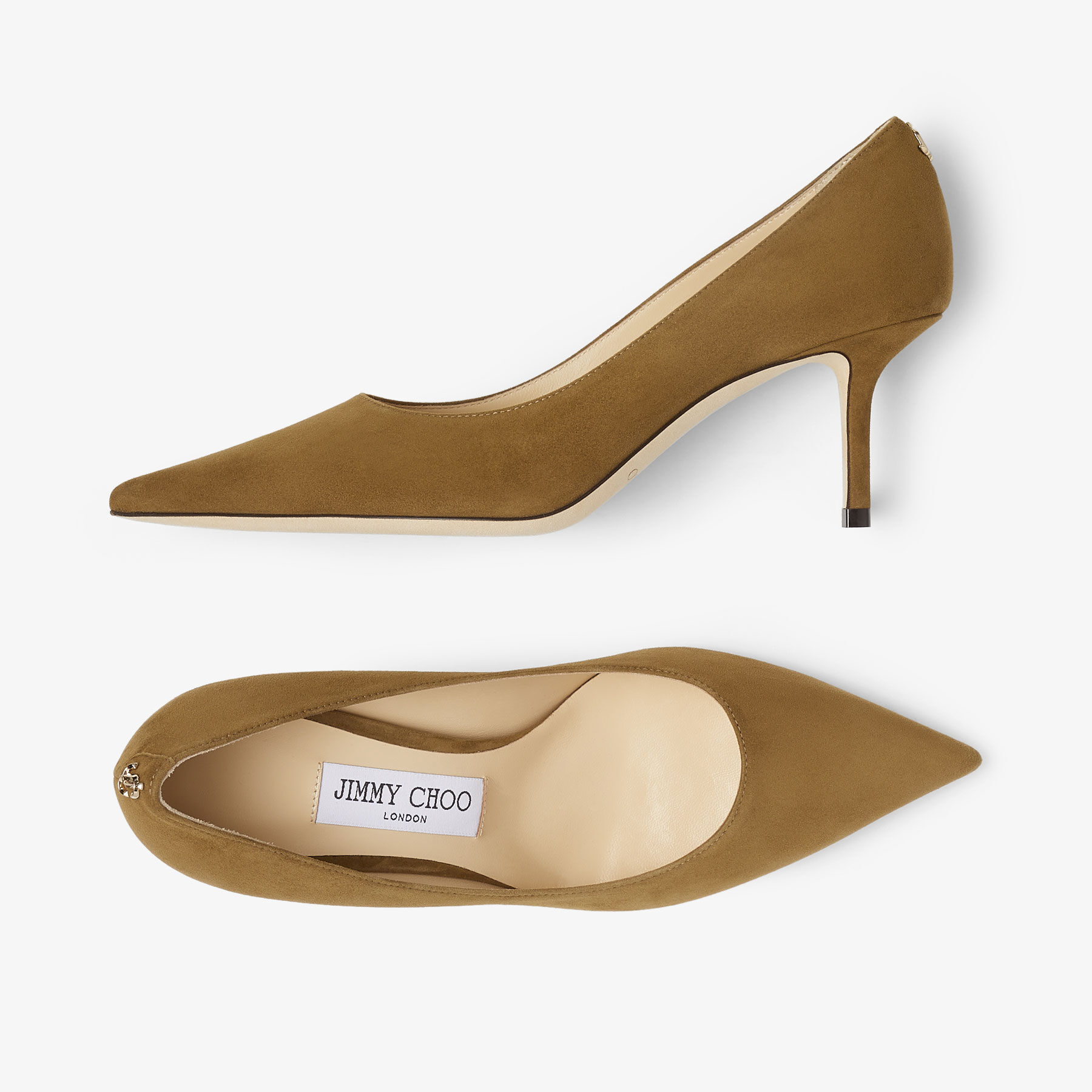 LOVE 65 | Caper Green Suede Pointed Pumps with JC Emblem