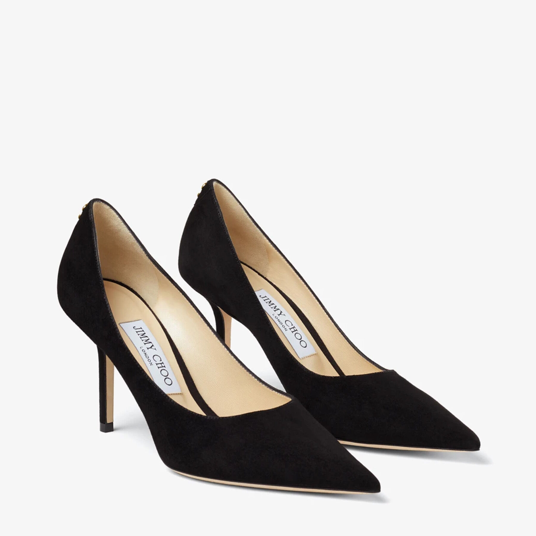 ジミーチュウ　パンプス　レース　カッティングライン　LOVE85　ブラック　22 Black Suede Pointed Pumps with JC Emblem |LOVE 85 | Autumn Winter