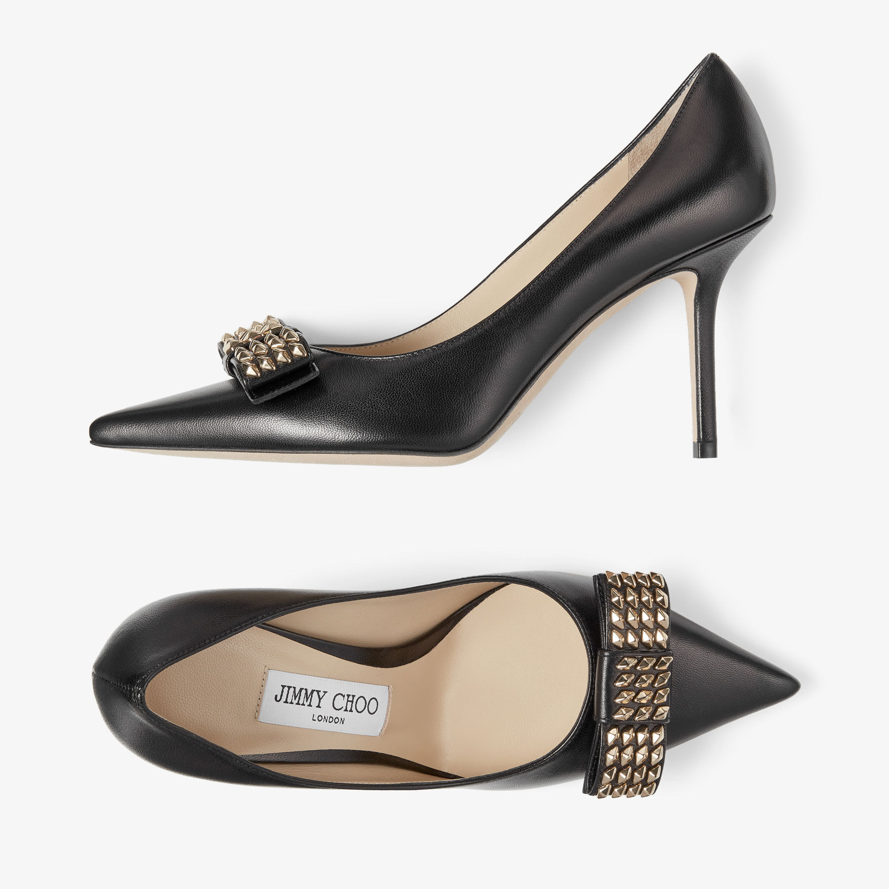 LOVE/BOW 85 | Black Nappa Leather Pumps with Studs | Autumn