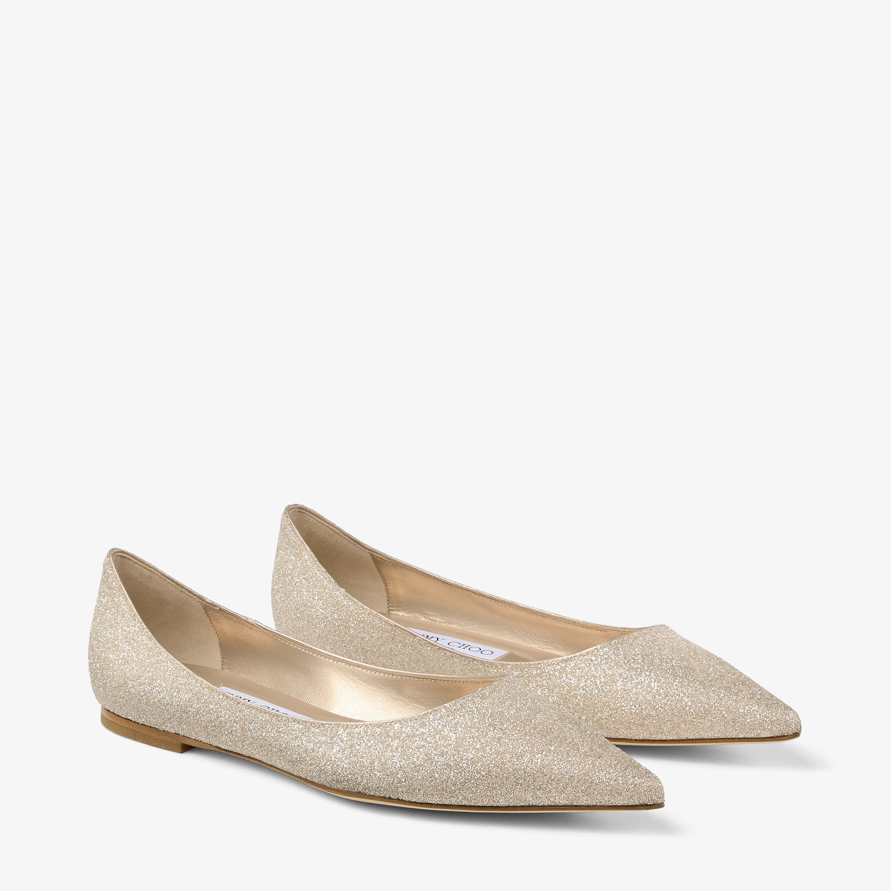 Love Flat | Light Soft Gold Caviar Glitter Fabric Pumps | JIMMY CHOO