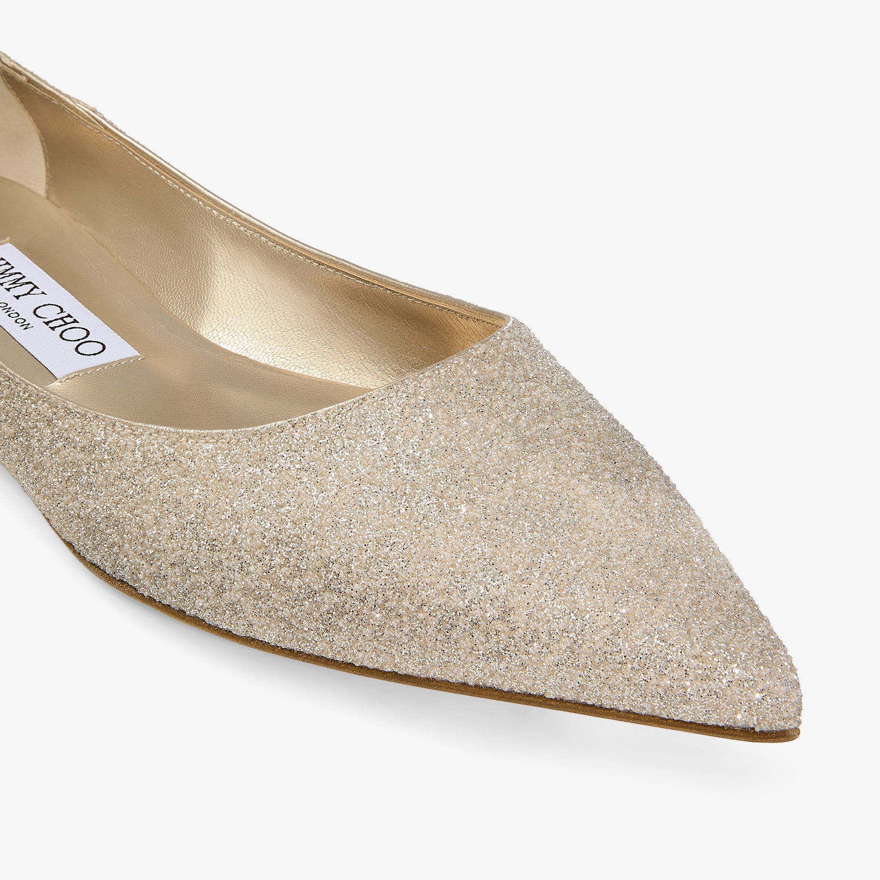 Love Flat | Light Soft Gold Caviar Glitter Fabric Pumps | JIMMY CHOO