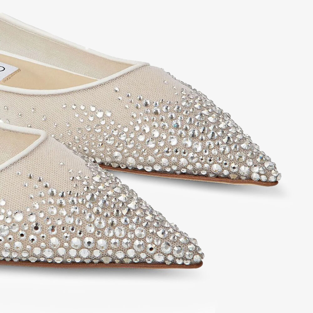 Love Flat | Flache Schuhe aus kristallverziertem Netzstoff