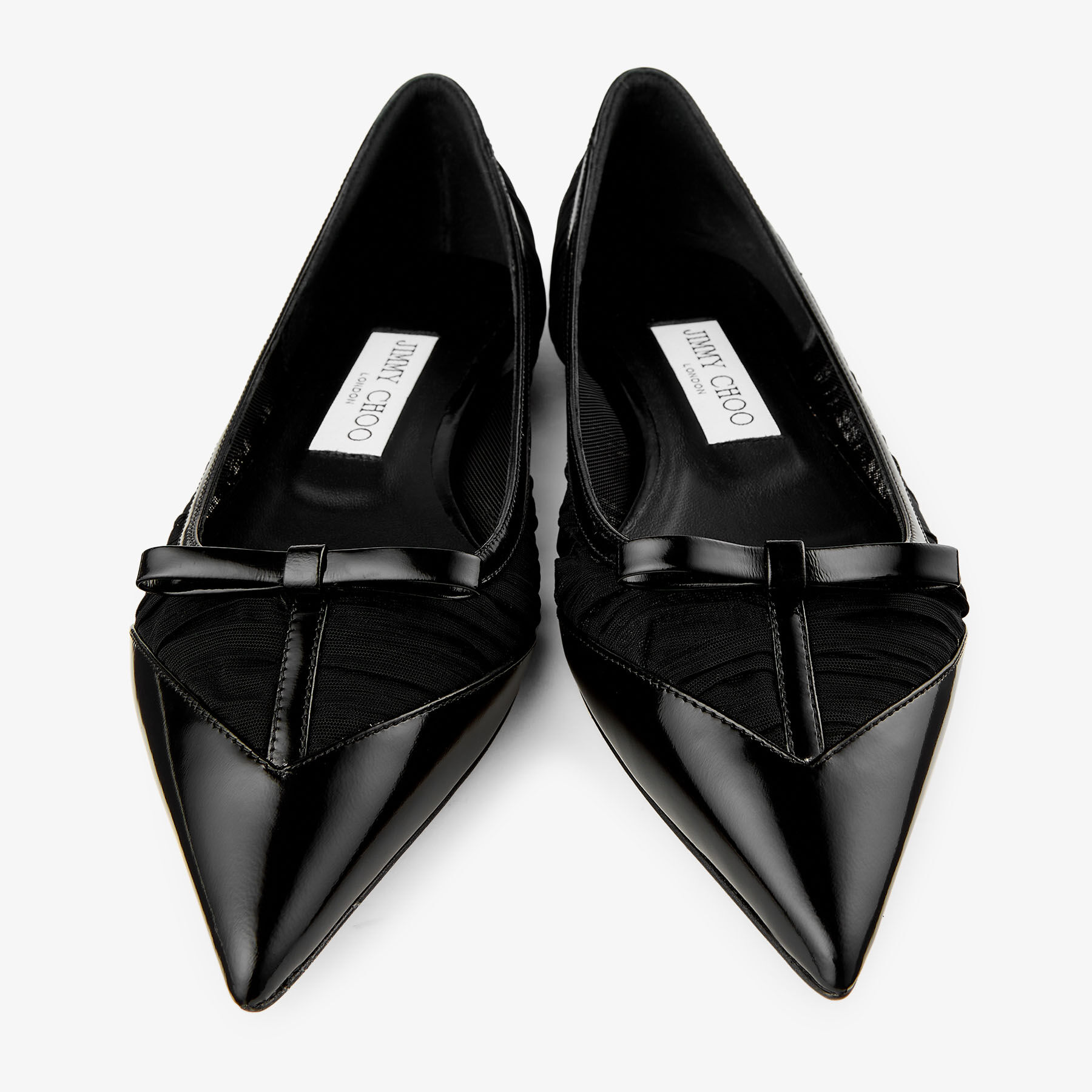 Love Mesh Flat | Black Spazzolato and Ruched Tulle Flat Pumps