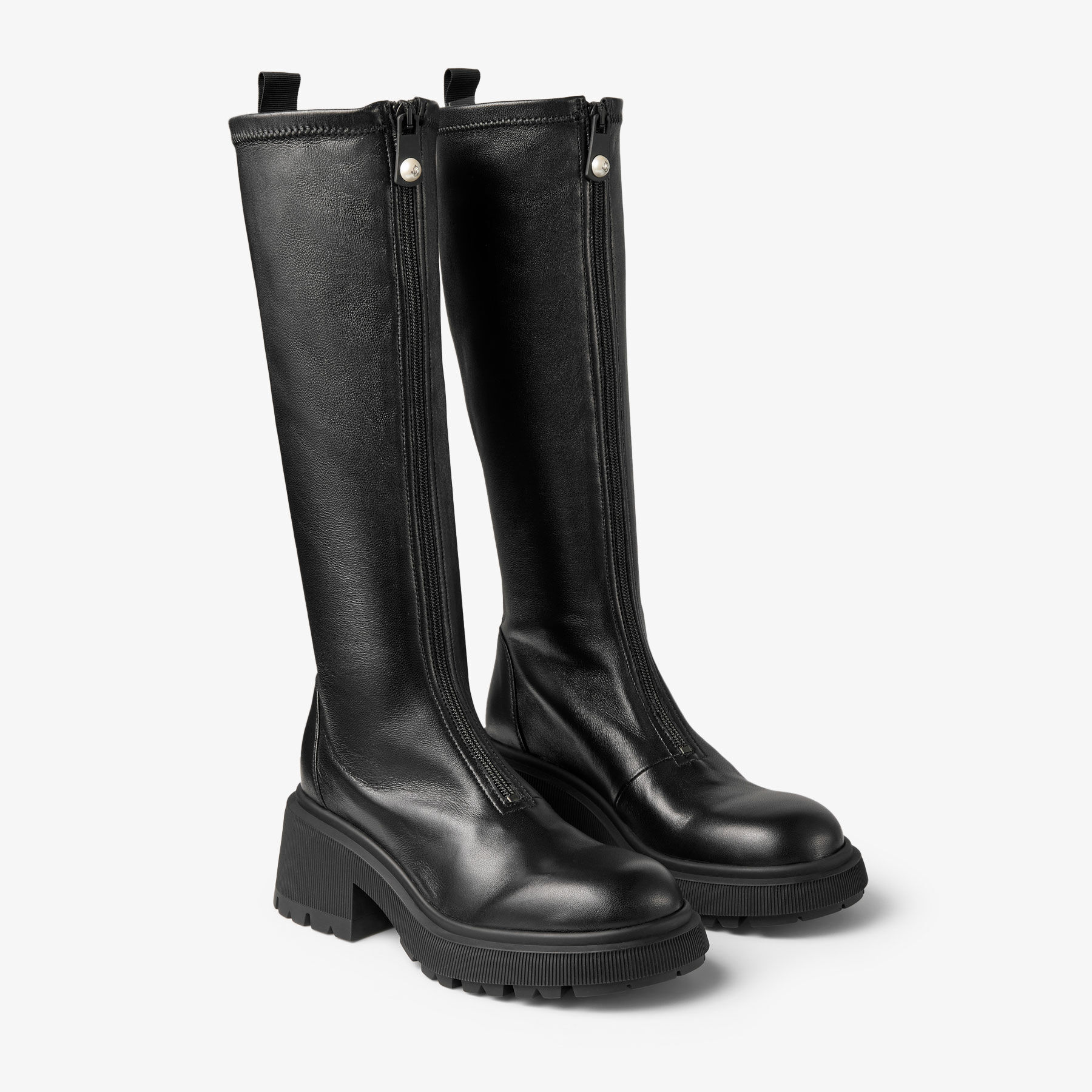 値下げました！JIMMY CHOO NOLA FLAT ブラックブーツ26センチ Lune Knee Boot Flat | Black Stretch Nappa Knee High Boots | JIMMY CHOO