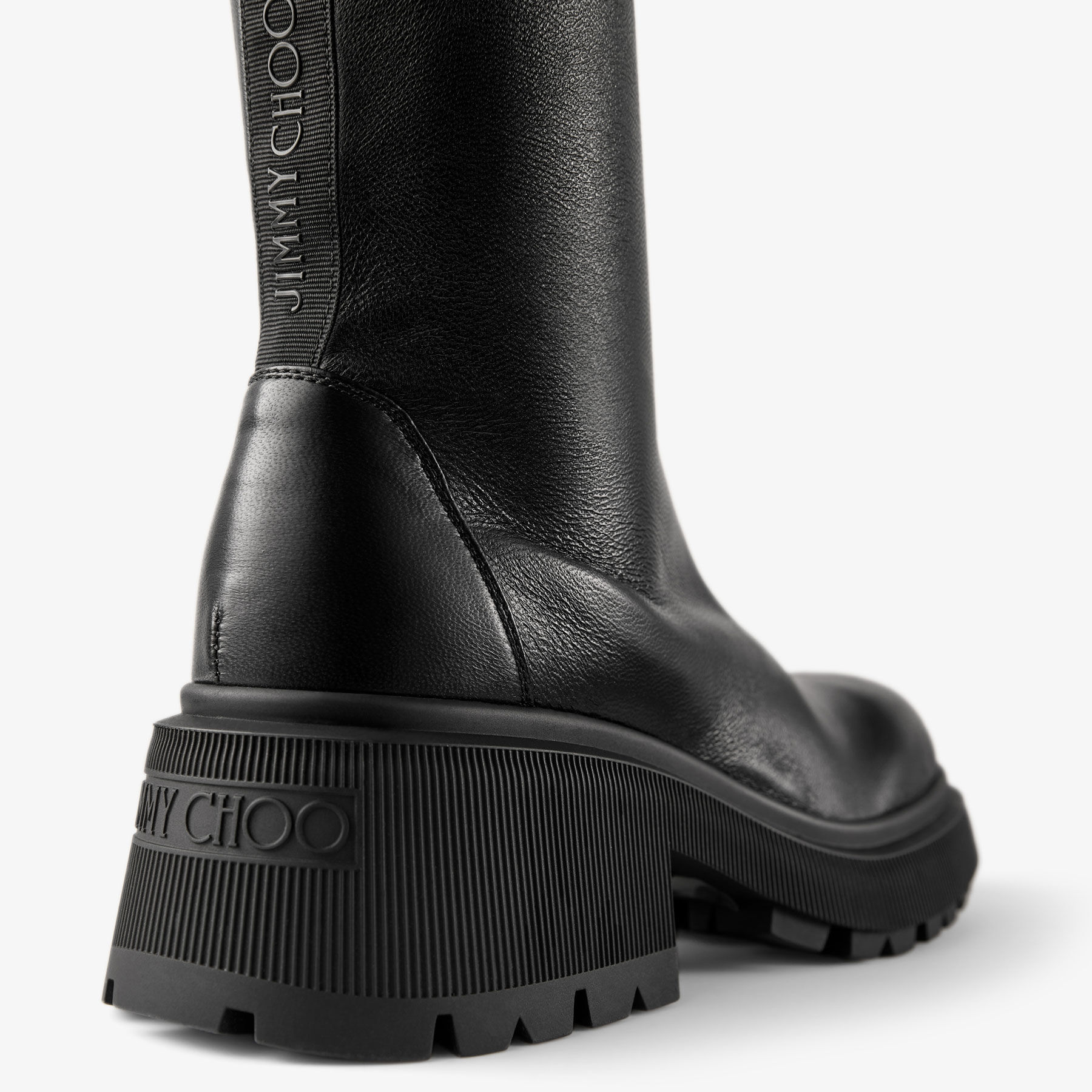 Lune Knee Boot Flat | Black Stretch Nappa Knee High Boots | JIMMY CHOO