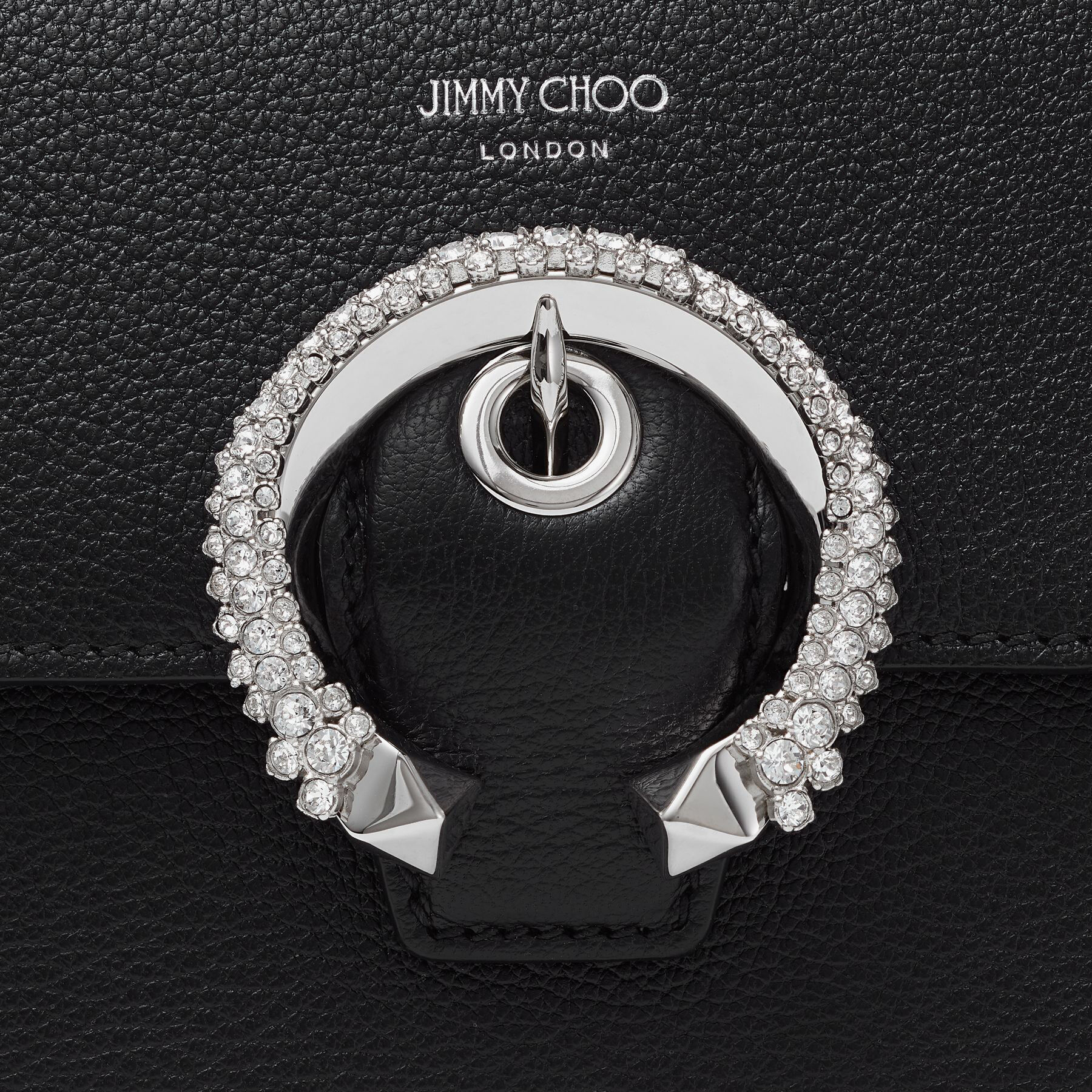 Black Goat Leather Crossbody Bag with Swarovski Crystal